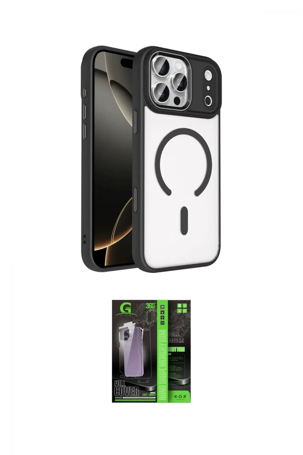ieg™ iPhone 17 Pro Max Kılıf Kıvılcım Prime - Siyah 360 Mat Full Body Arka Koruyucu
