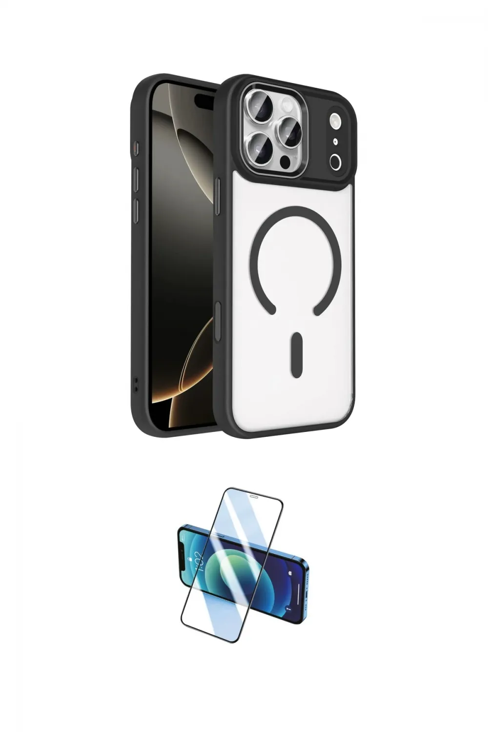 ieg™ iPhone 17 Pro Max Kılıf Kıvılcım Prime - Siyah 3D Antistatik Cam Ekran Koruyucu