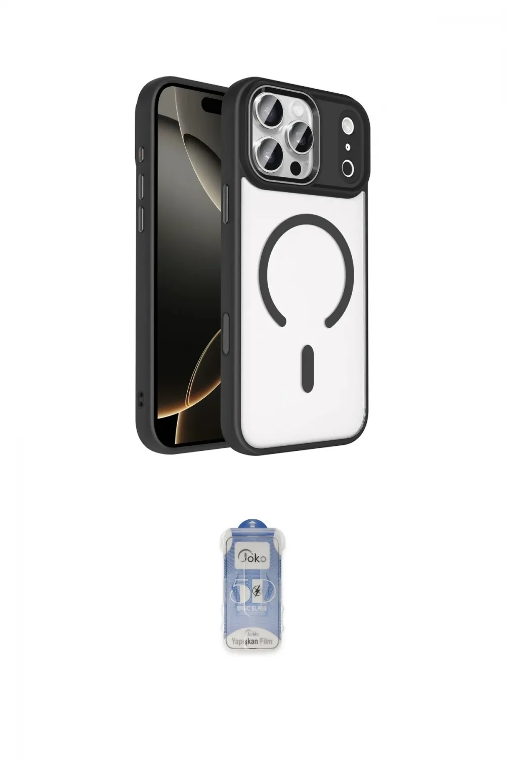 ieg™ iPhone 17 Pro Max Kılıf Kıvılcım Prime - Siyah Joko Magic 5D Cam