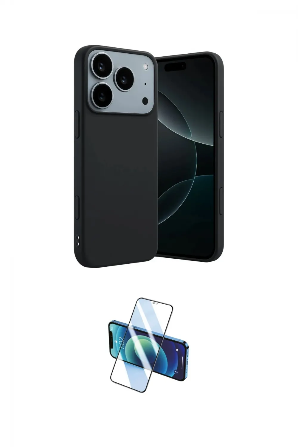 ieg™ iPhone 17 Pro Max Kılıf Kozmos Yansıma Özel Seri - Siyah 3D Antistatik Cam Ekran Koruyucu
