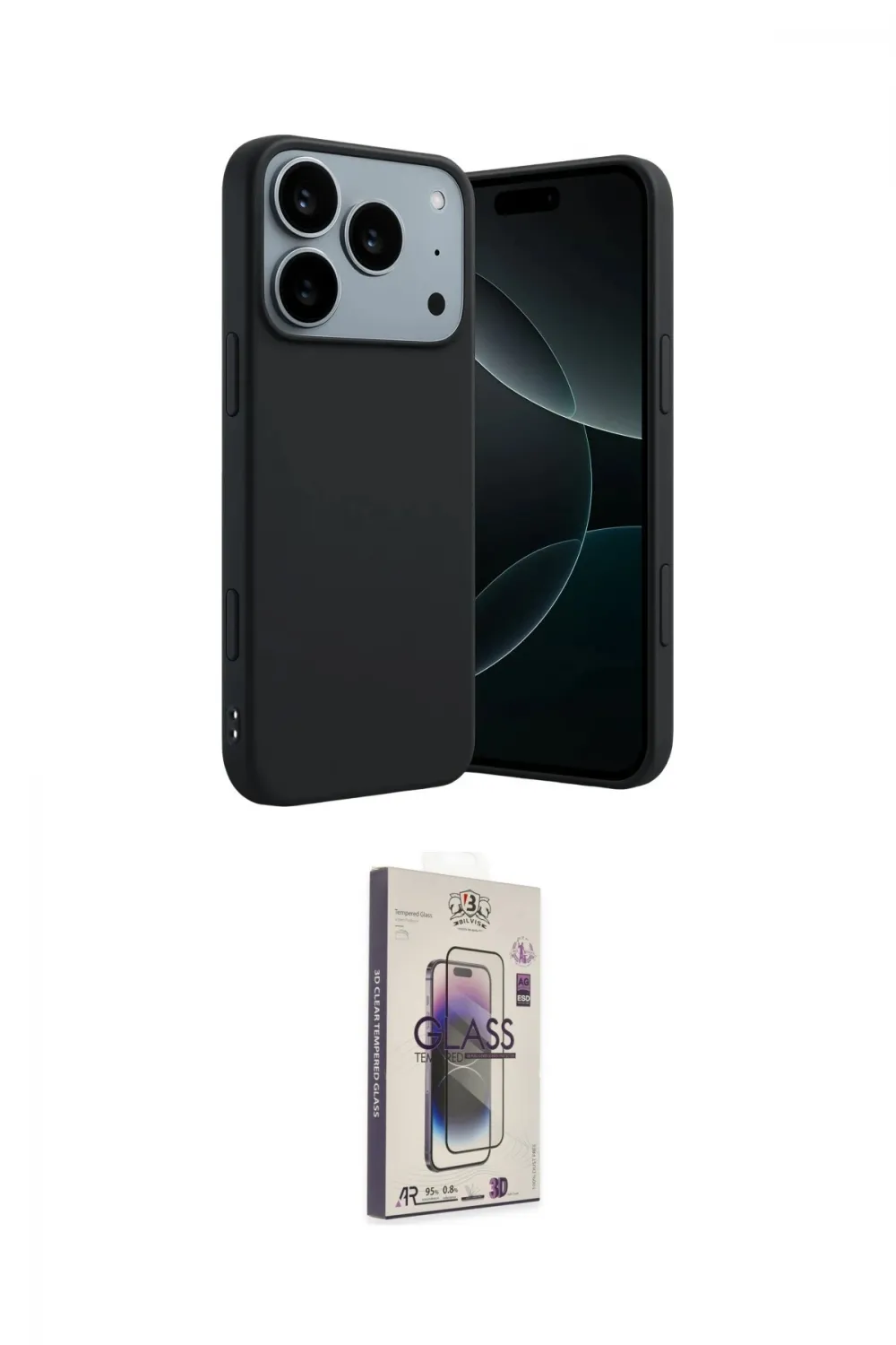 ieg™ iPhone 17 Pro Max Kılıf Kozmos Yansıma Özel Seri - Siyah Bilvis 3D Cam Ekran Koruyucu