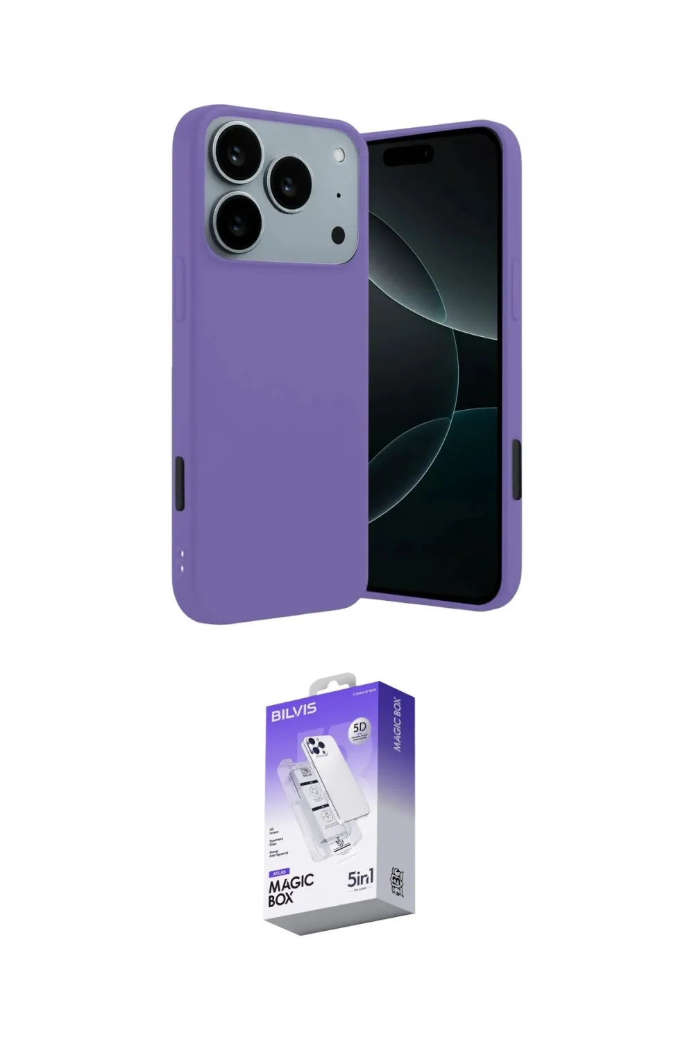 ieg™ iPhone 17 Pro Max Kılıf Kozmos Yansıma Özel Seri - Siyah Bilvis 5in1 3D Magic Cam Ekran Koruyucu