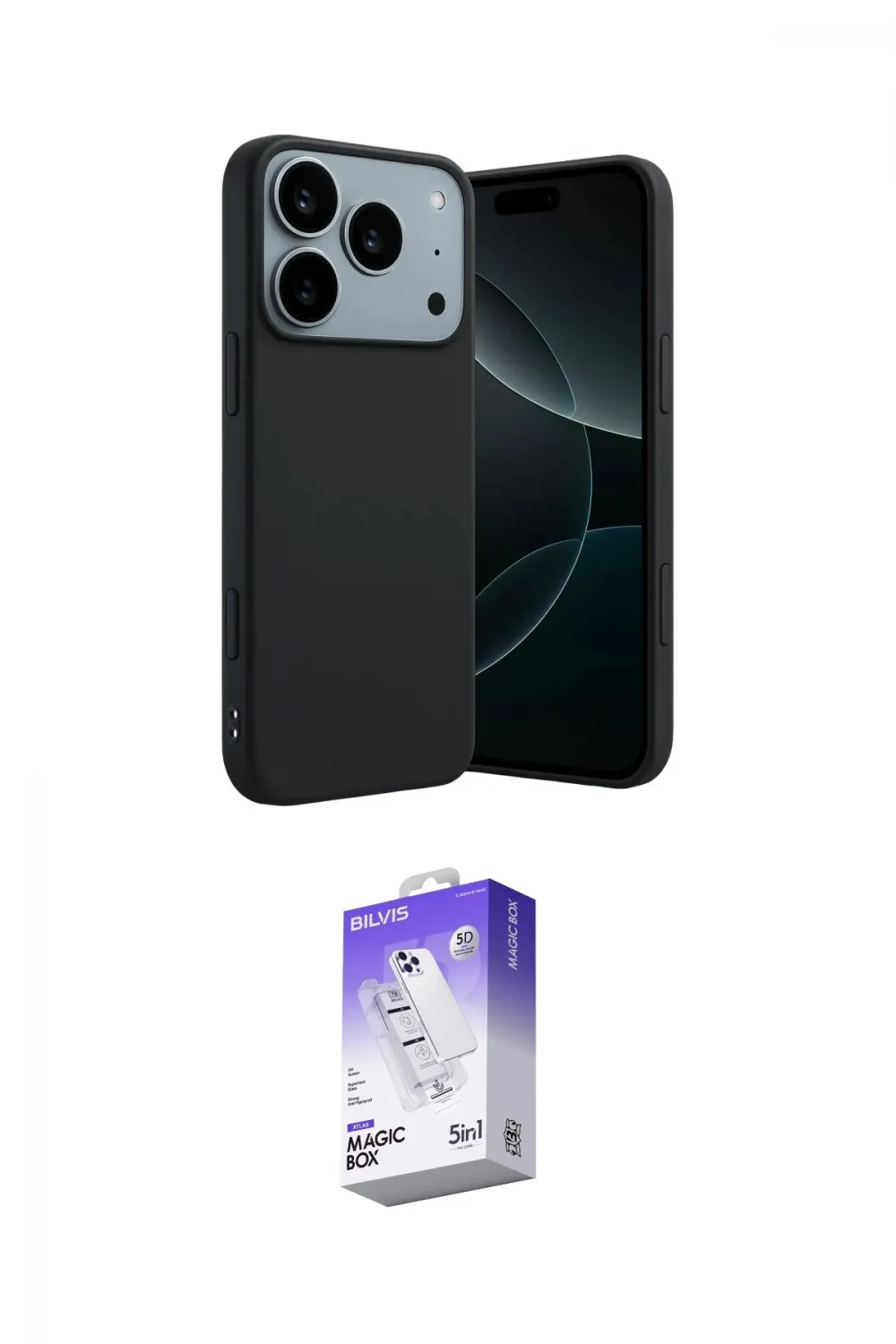 ieg™ iPhone 17 Pro Max Kılıf Kozmos Yansıma Özel Seri - Siyah Bilvis 5in1 3D Magic Cam Ekran Koruyucu