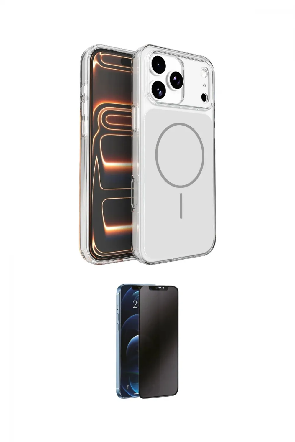 ieg™ iPhone 17 Pro Max Kılıf Kutup Doku Serisi - Siyah 3D Antistatik Hayalet Cam Ekran Koruyucu
