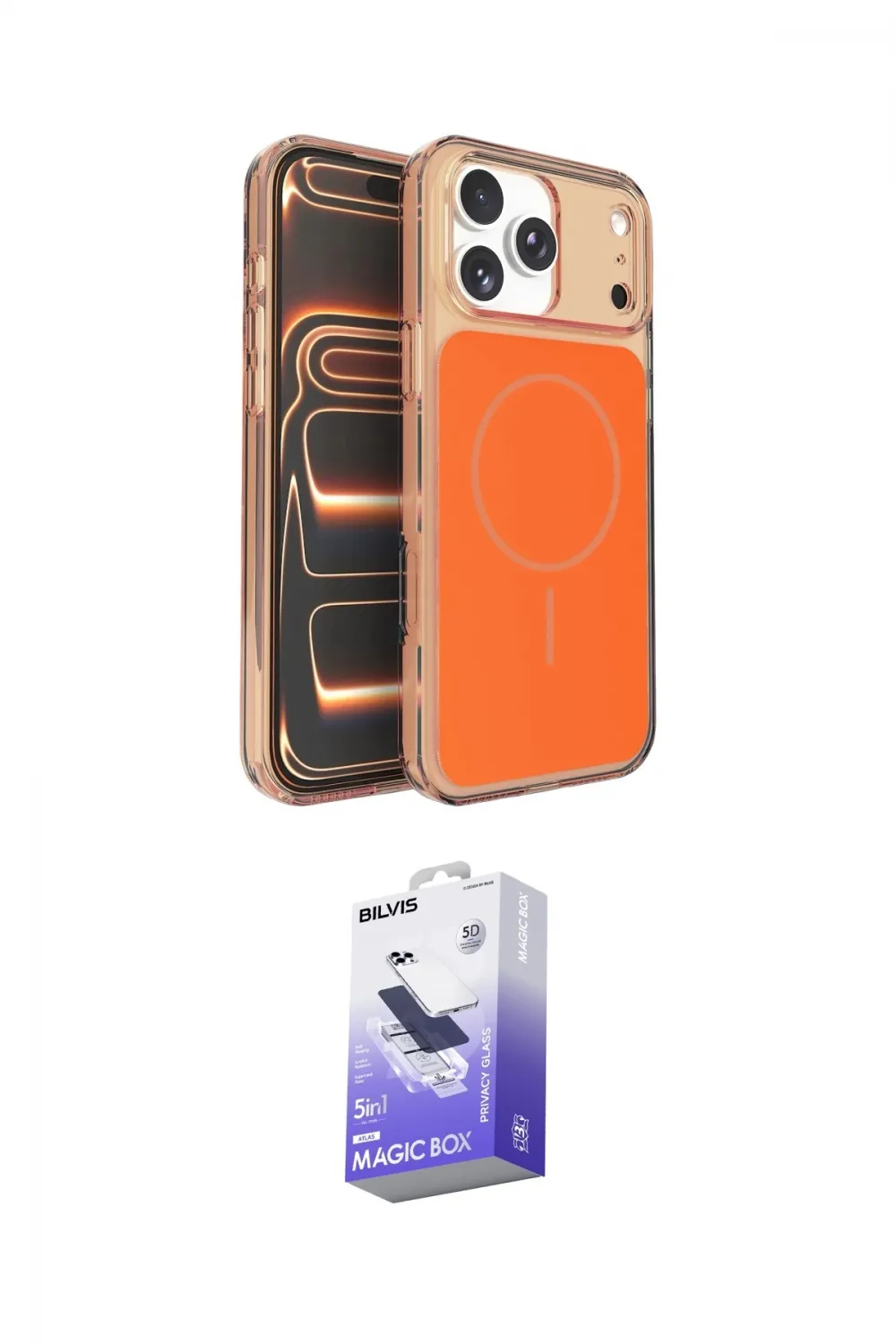 ieg™ iPhone 17 Pro Max Kılıf Kutup Doku Serisi - Siyah Bilvis 5in1 5D Magic Hayalet Cam Ekran Koruyucu