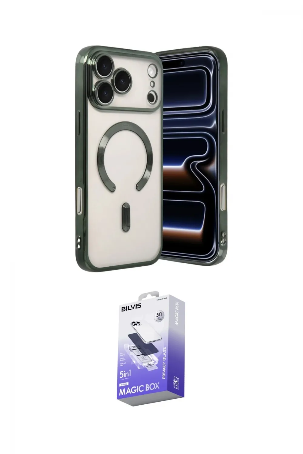 ieg™ iPhone 17 Pro Max Kılıf Nova Işık Özel Seri - Siyah Bilvis 5in1 5D Magic Hayalet Cam Ekran Koruyucu