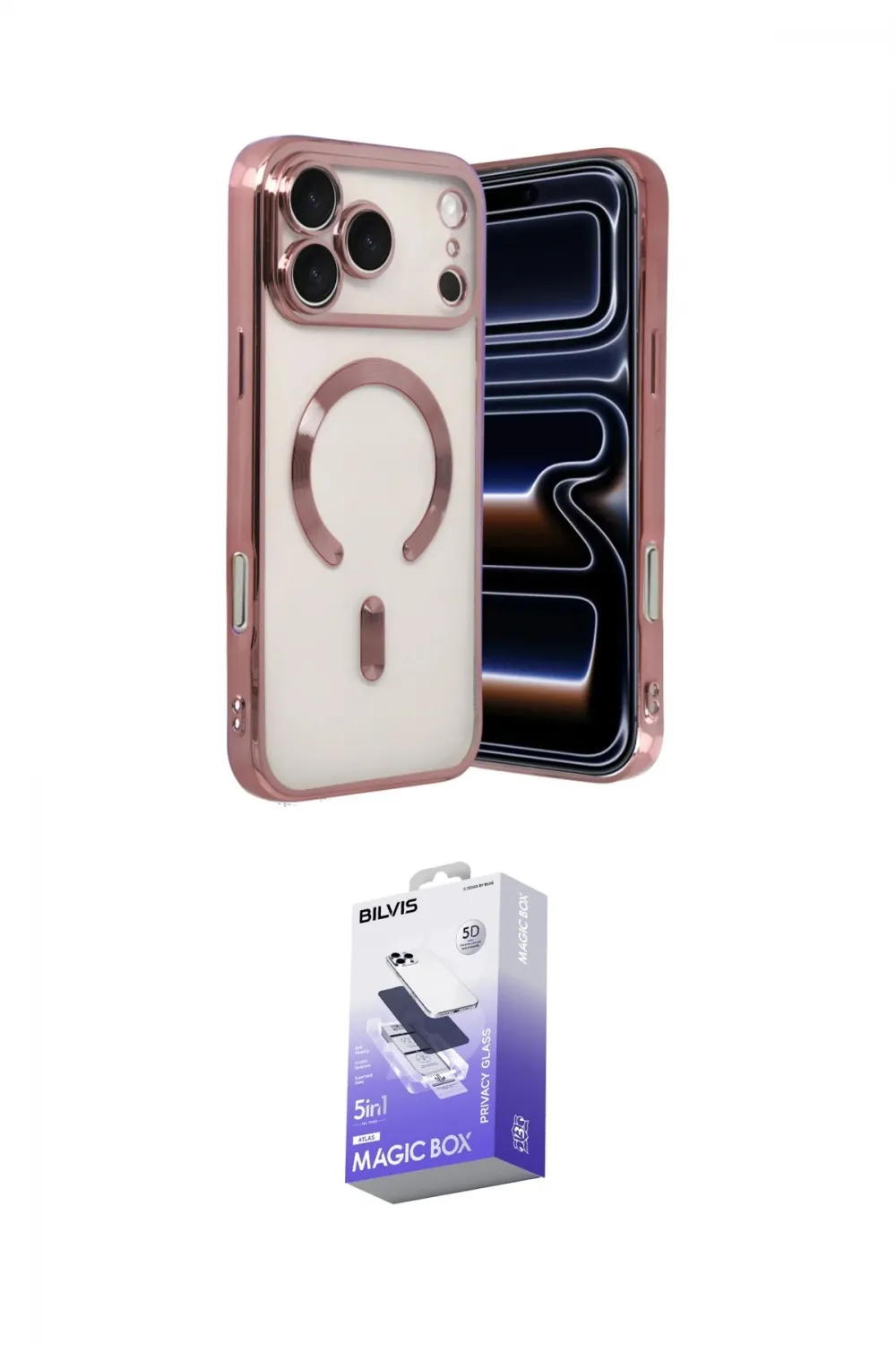 ieg™ iPhone 17 Pro Max Kılıf Nova Işık Özel Seri - Siyah Bilvis 5in1 5D Magic Hayalet Cam Ekran Koruyucu