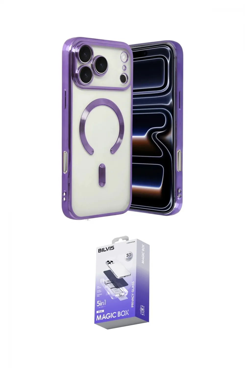 ieg™ iPhone 17 Pro Max Kılıf Nova Işık Özel Seri - Siyah Bilvis 5in1 5D Magic Hayalet Cam Ekran Koruyucu