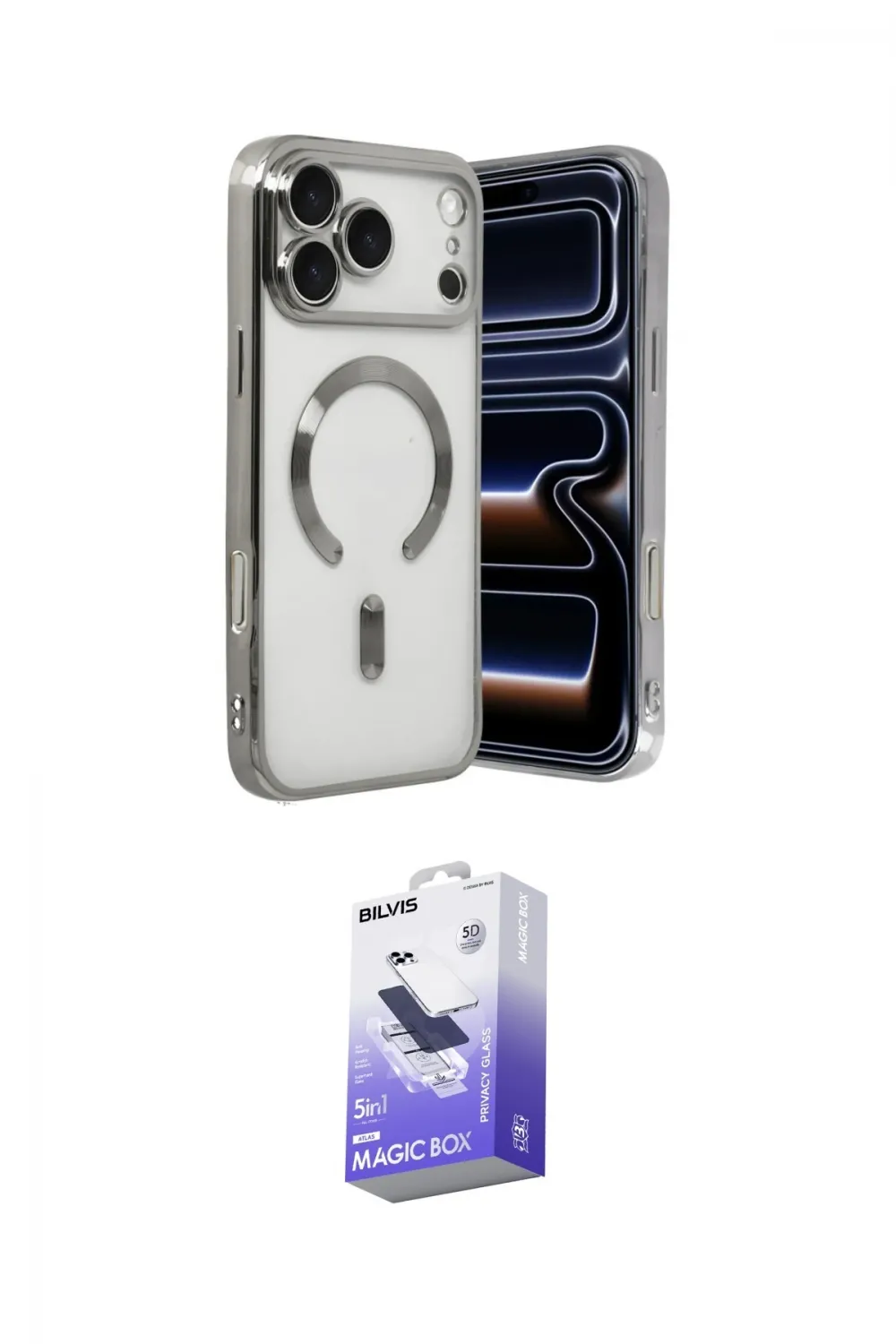 ieg™ iPhone 17 Pro Max Kılıf Nova Işık Özel Seri - Siyah Bilvis 5in1 5D Magic Hayalet Cam Ekran Koruyucu