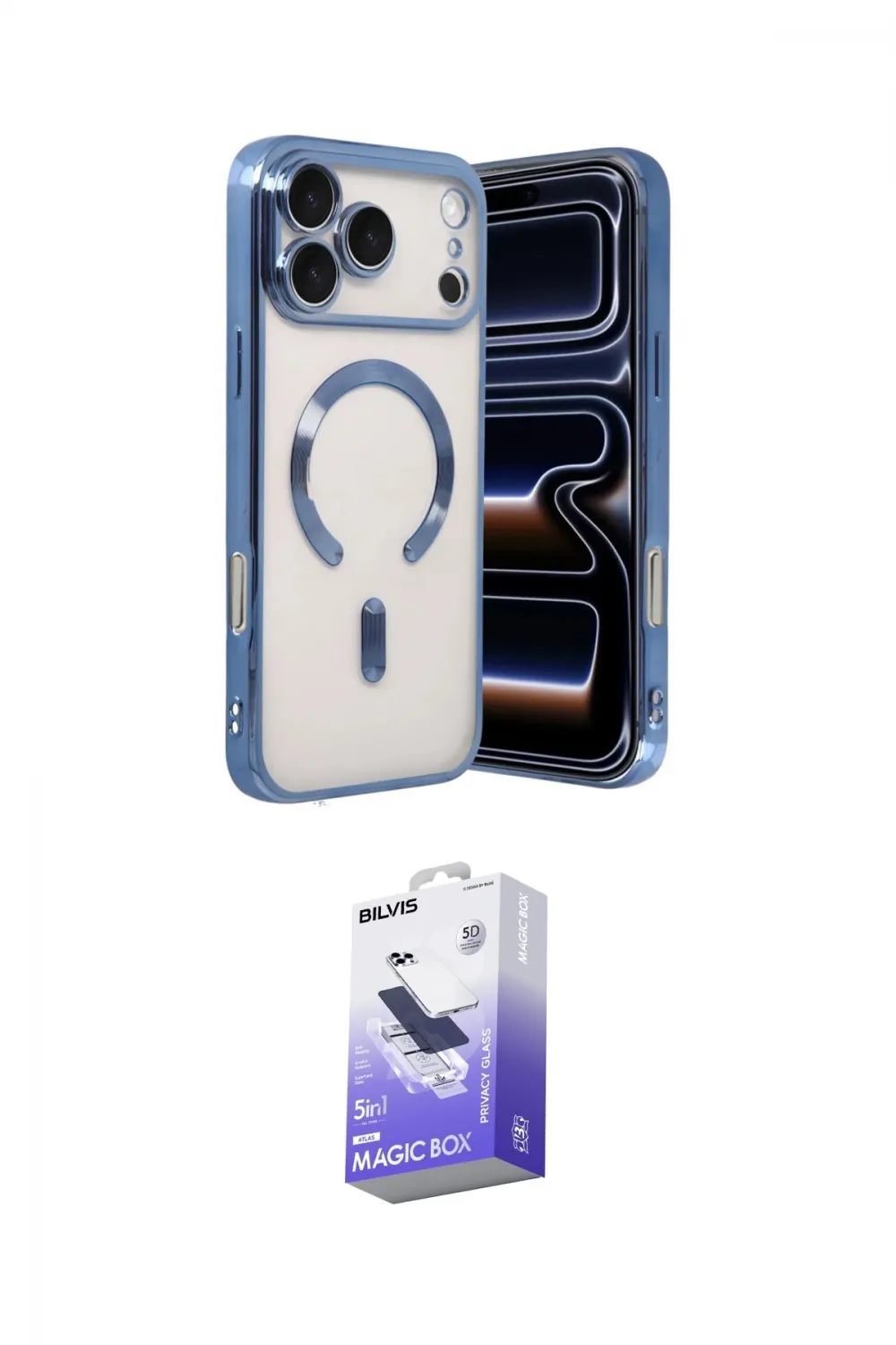 ieg™ iPhone 17 Pro Max Kılıf Nova Işık Özel Seri - Siyah Bilvis 5in1 5D Magic Hayalet Cam Ekran Koruyucu