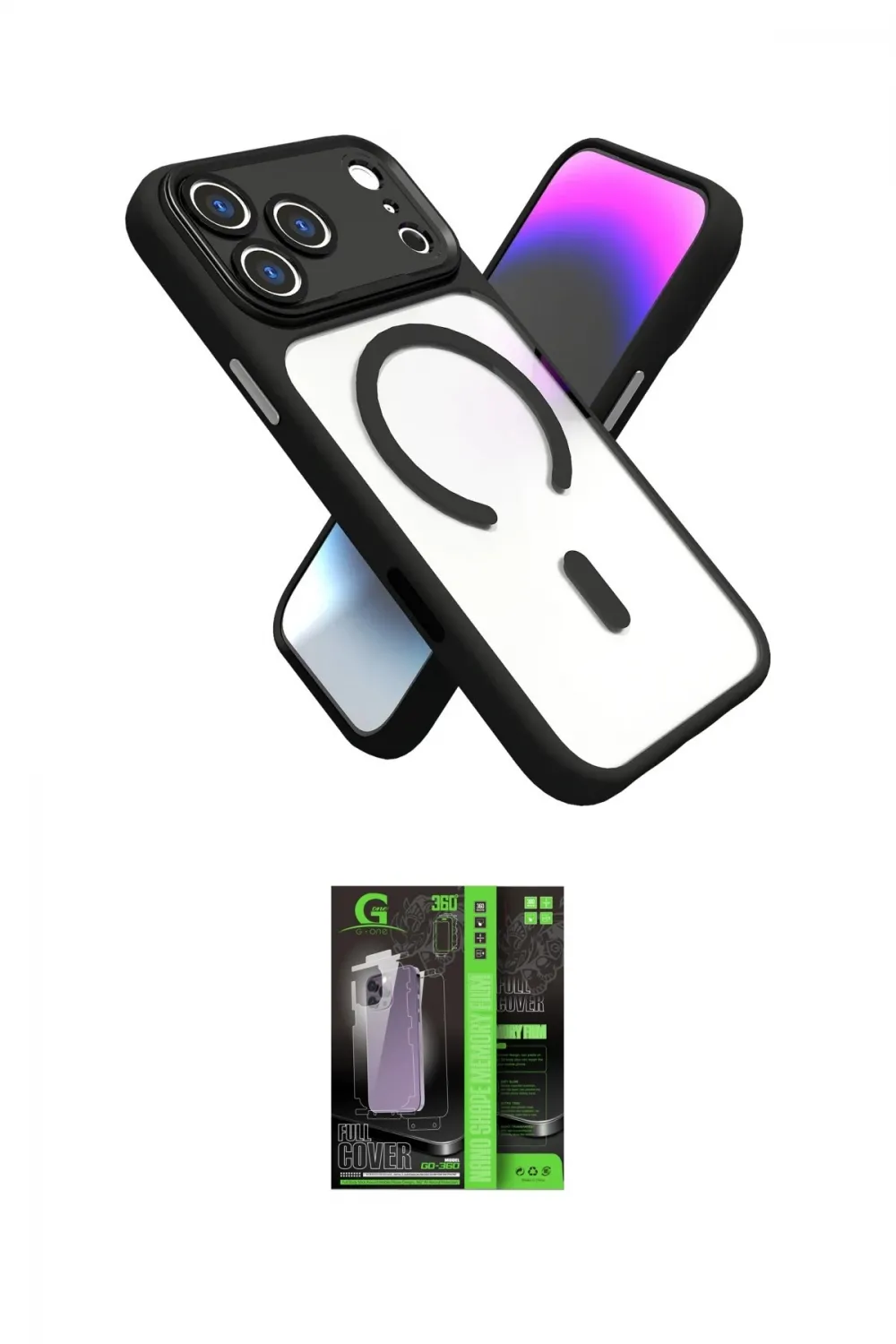 ieg™ iPhone 17 Pro Max Kılıf Nova Yansıma Serisi - Siyah 360 Mat Full Body Arka Koruyucu