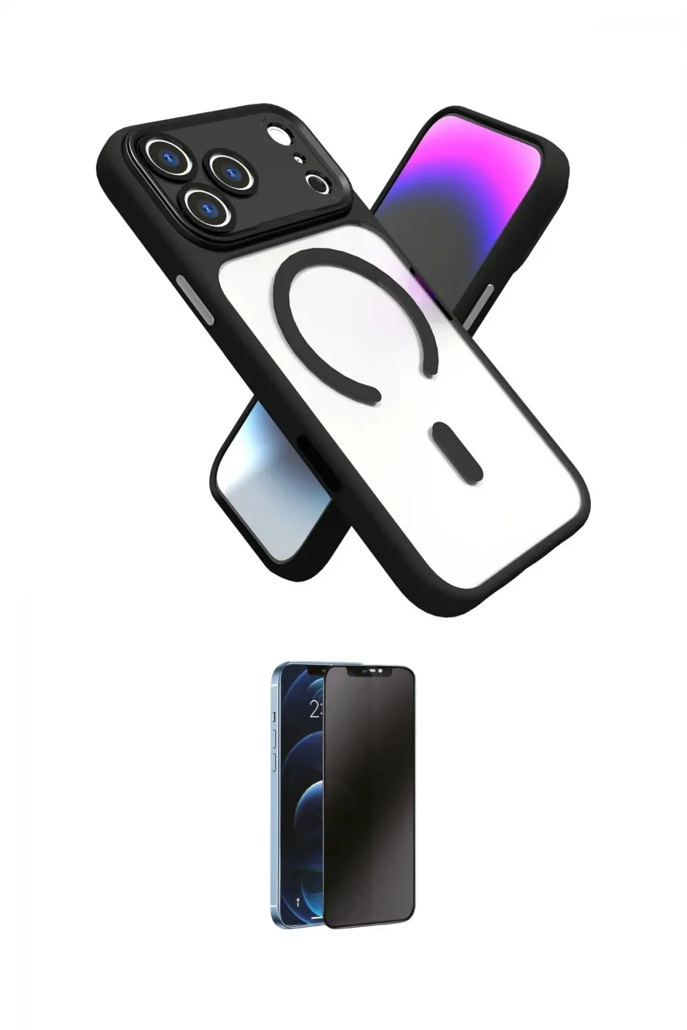 ieg™ iPhone 17 Pro Max Kılıf Nova Yansıma Serisi - Siyah 3D Antistatik Hayalet Cam Ekran Koruyucu