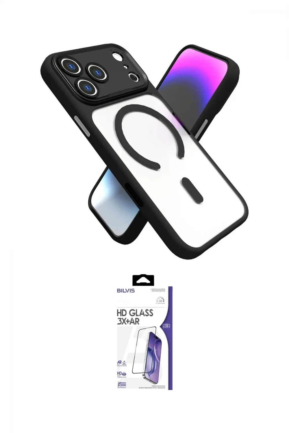 ieg™ iPhone 17 Pro Max Kılıf Nova Yansıma Serisi - Siyah Bilvis 3X AR HD Cam Ekran Koruyucu