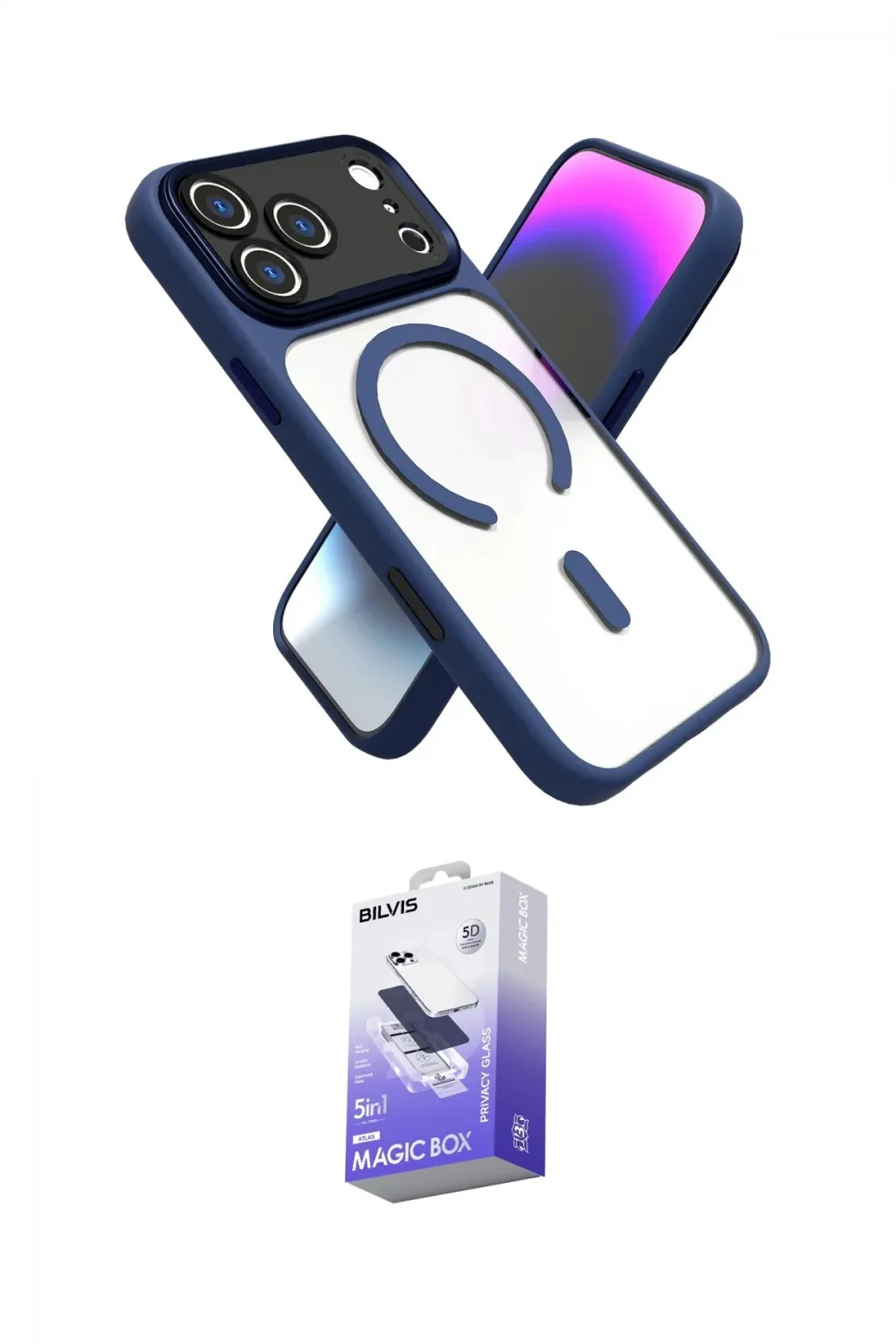 ieg™ iPhone 17 Pro Max Kılıf Nova Yansıma Serisi - Siyah Bilvis 5in1 5D Magic Hayalet Cam Ekran Koruyucu