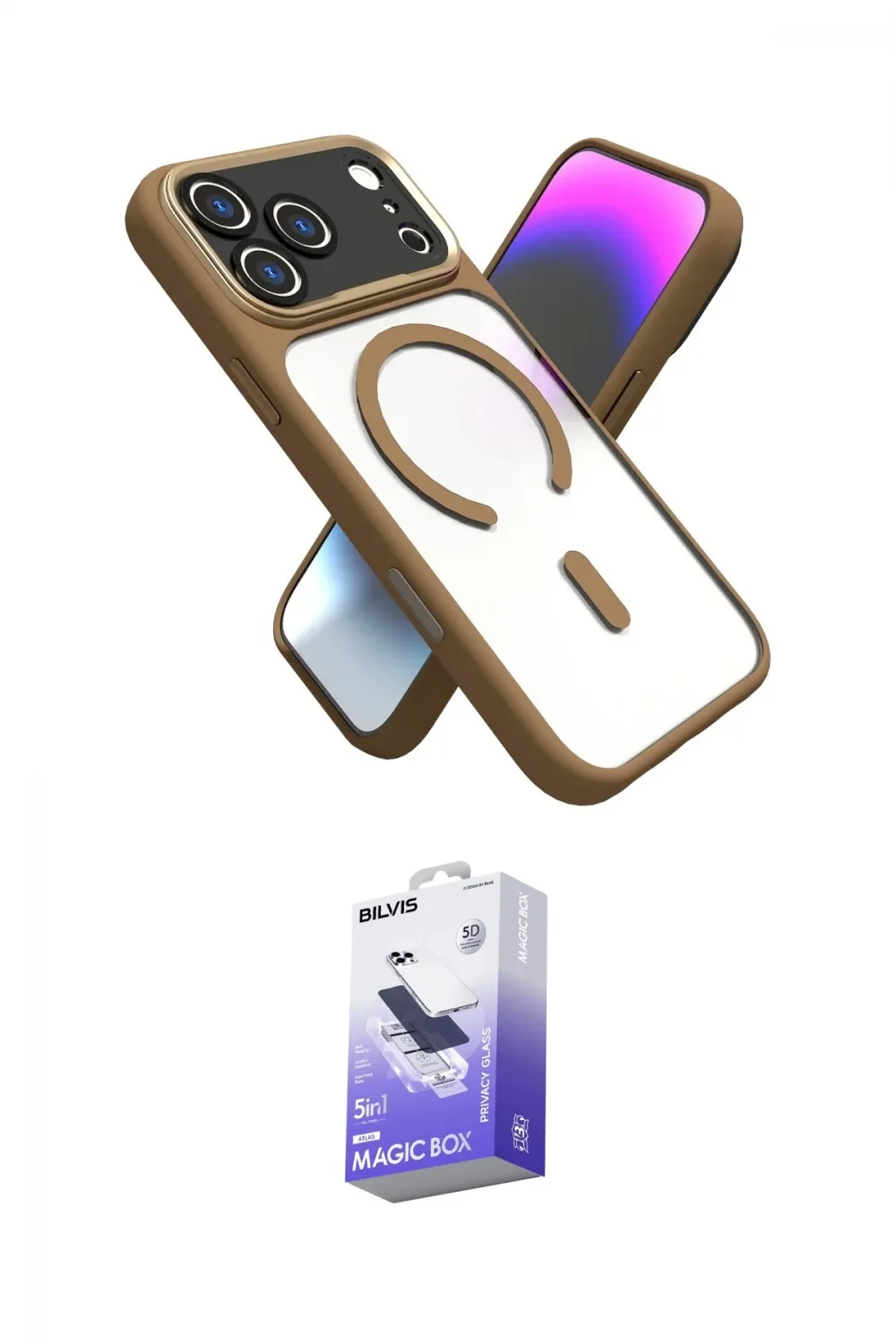 ieg™ iPhone 17 Pro Max Kılıf Nova Yansıma Serisi - Siyah Bilvis 5in1 5D Magic Hayalet Cam Ekran Koruyucu