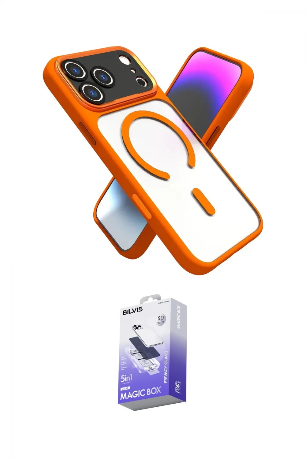 ieg™ iPhone 17 Pro Max Kılıf Nova Yansıma Serisi - Siyah Bilvis 5in1 5D Magic Hayalet Cam Ekran Koruyucu