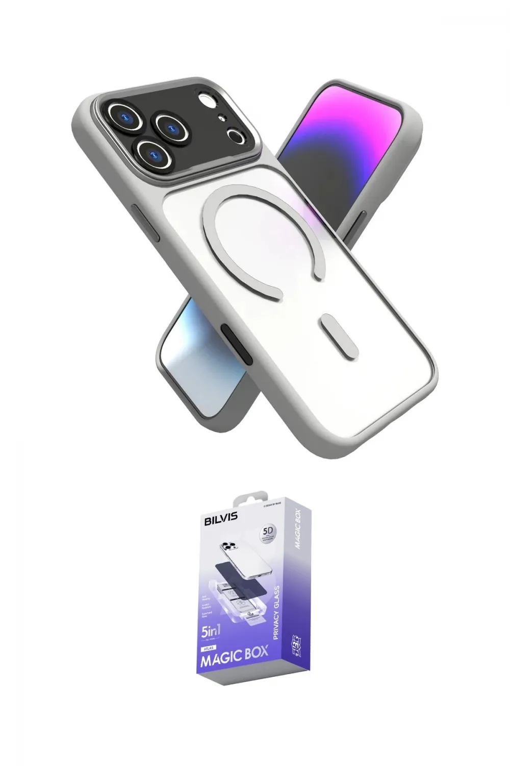 ieg™ iPhone 17 Pro Max Kılıf Nova Yansıma Serisi - Siyah Bilvis 5in1 5D Magic Hayalet Cam Ekran Koruyucu