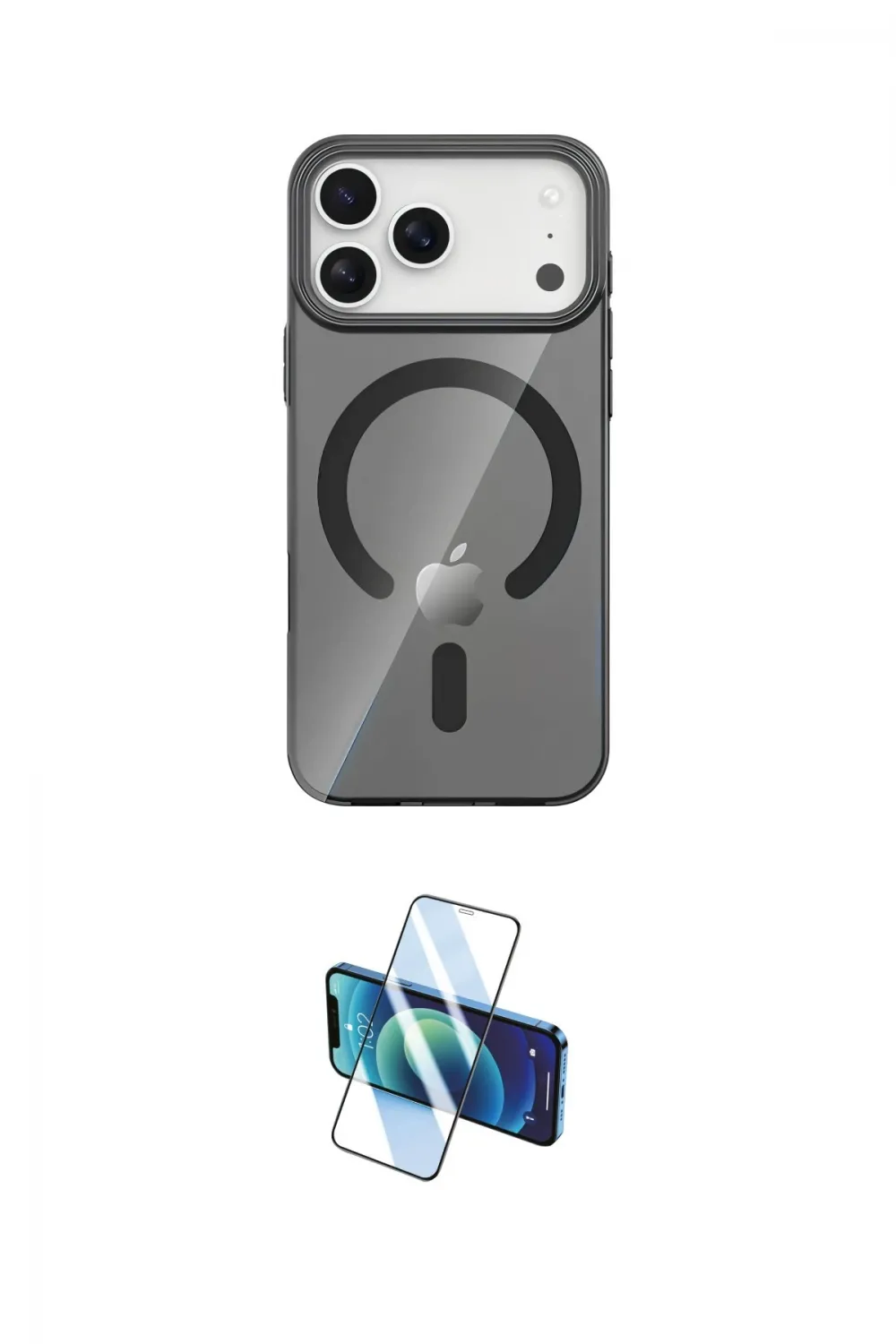 ieg™ iPhone 17 Pro Max Kılıf Pusula Form Özel Seri - Siyah 3D Antistatik Seramik Nano Ekran Koruyucu