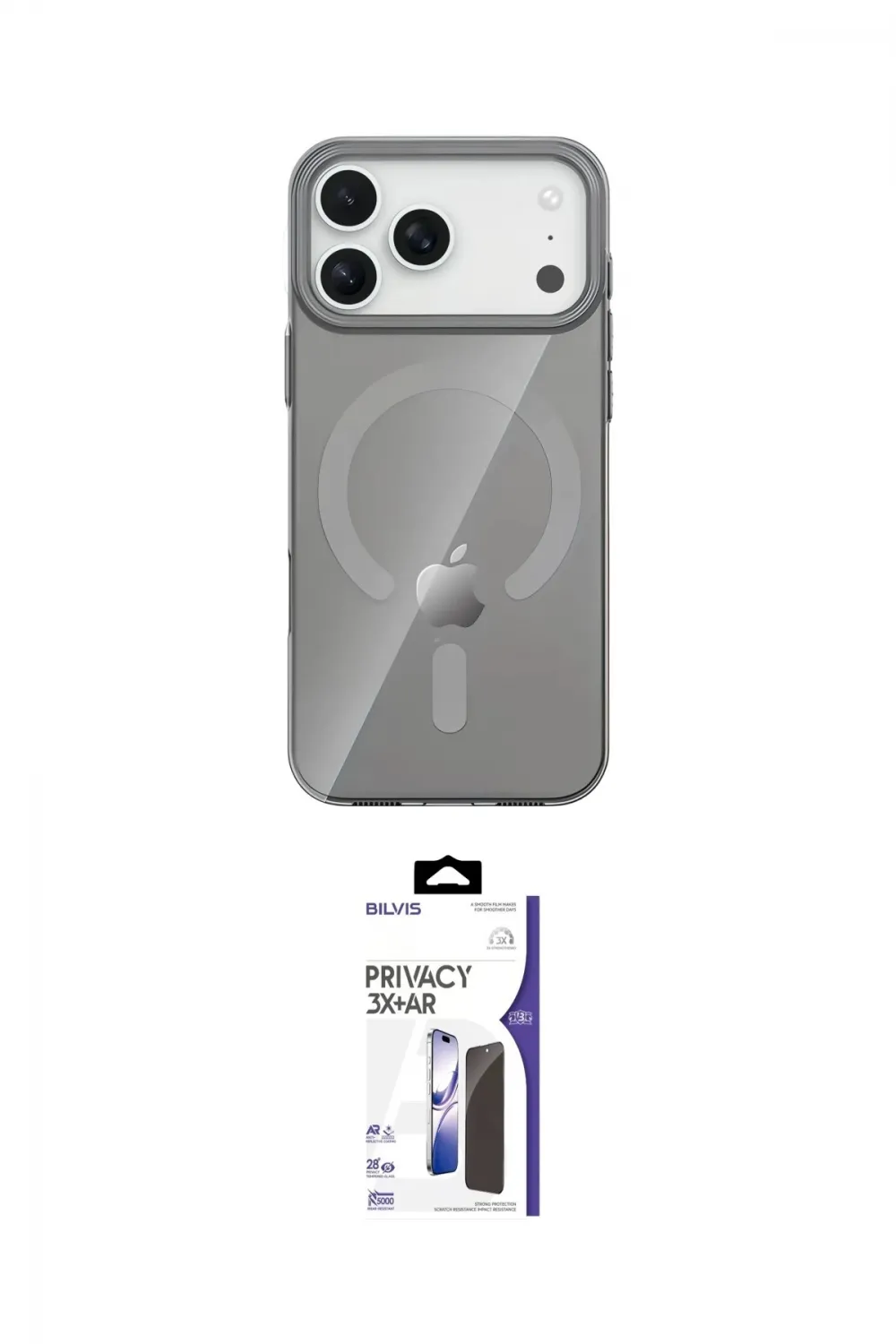 ieg™ iPhone 17 Pro Max Kılıf Pusula Form Özel Seri - Siyah Bilvis 3X AR Hayalet Cam Ekran Koruyucu