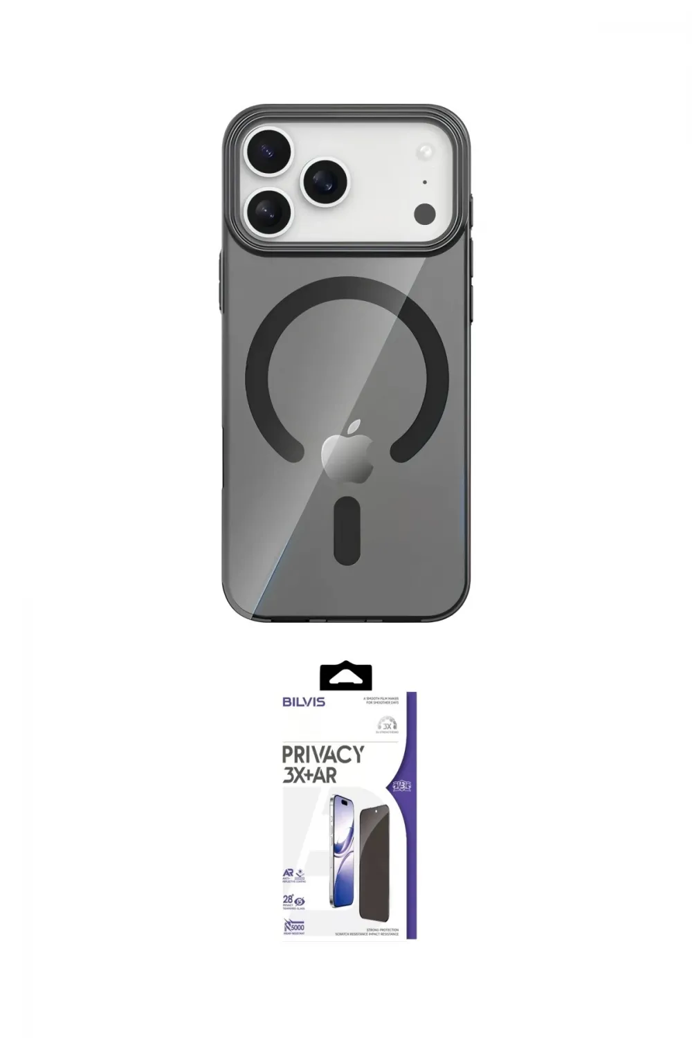 ieg™ iPhone 17 Pro Max Kılıf Pusula Form Özel Seri - Siyah Bilvis 3X AR Hayalet Cam Ekran Koruyucu
