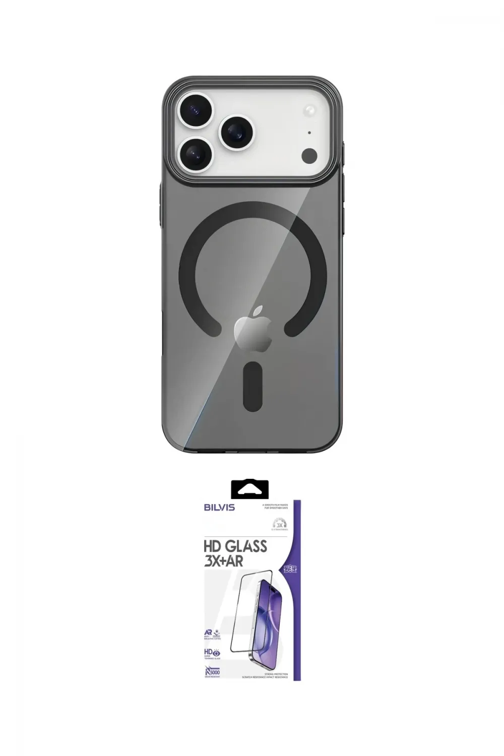 ieg™ iPhone 17 Pro Max Kılıf Pusula Form Özel Seri - Siyah Bilvis 3X AR HD Cam Ekran Koruyucu
