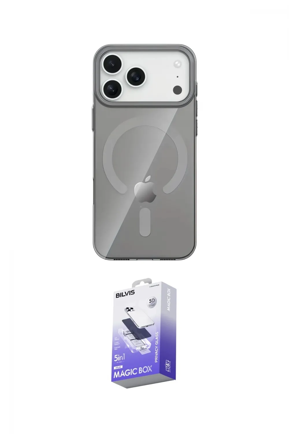 ieg™ iPhone 17 Pro Max Kılıf Pusula Form Özel Seri - Siyah Bilvis 5in1 5D Magic Hayalet Cam Ekran Koruyucu