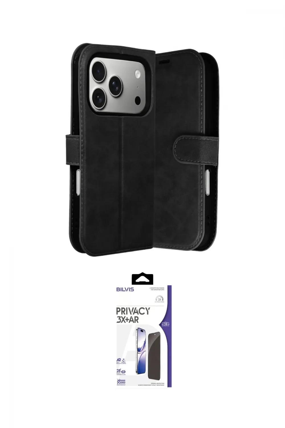 ieg™ iPhone 17 Pro Max Kılıf Siluet Işık Serisi - Siyah Bilvis 3X AR Hayalet Cam Ekran Koruyucu