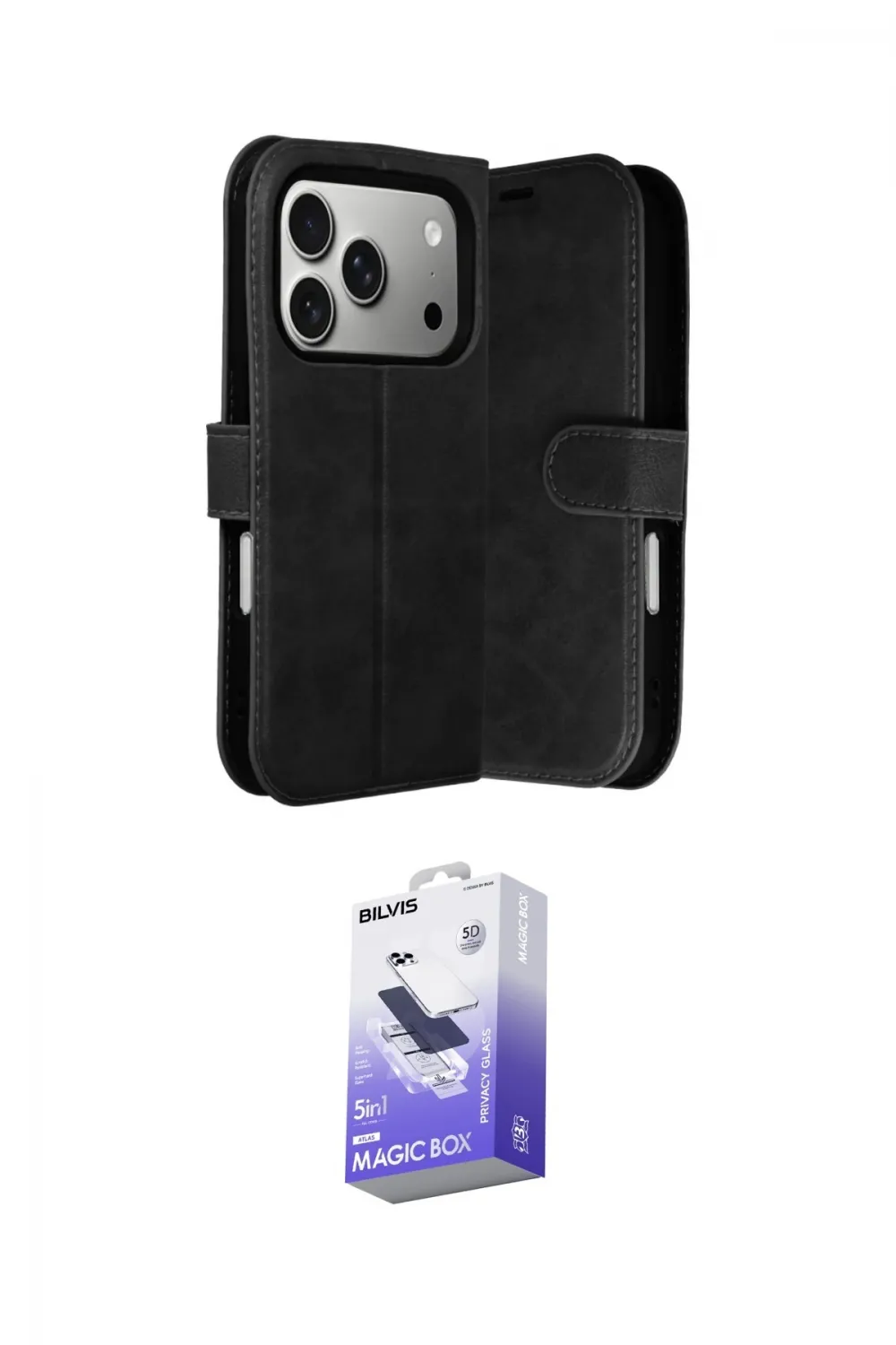 ieg™ iPhone 17 Pro Max Kılıf Siluet Işık Serisi - Siyah Bilvis 5in1 5D Magic Hayalet Cam Ekran Koruyucu