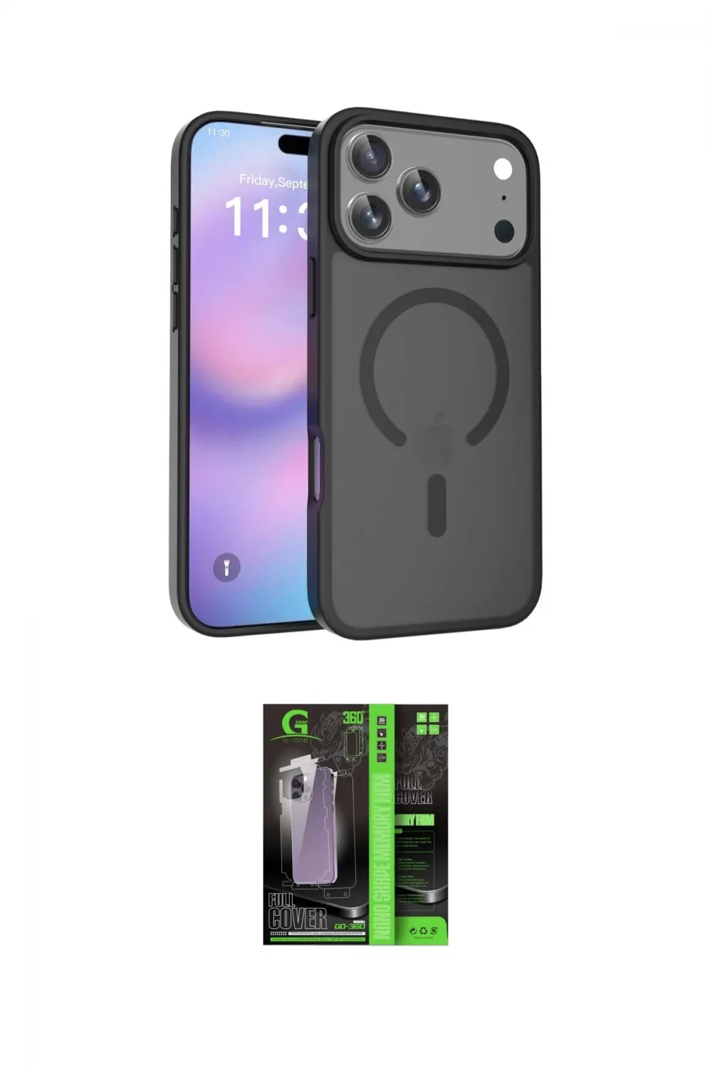 ieg™ iPhone 17 Pro Max Kılıf Siluet Minimal Prime - Siyah 360 Mat Full Body Arka Koruyucu