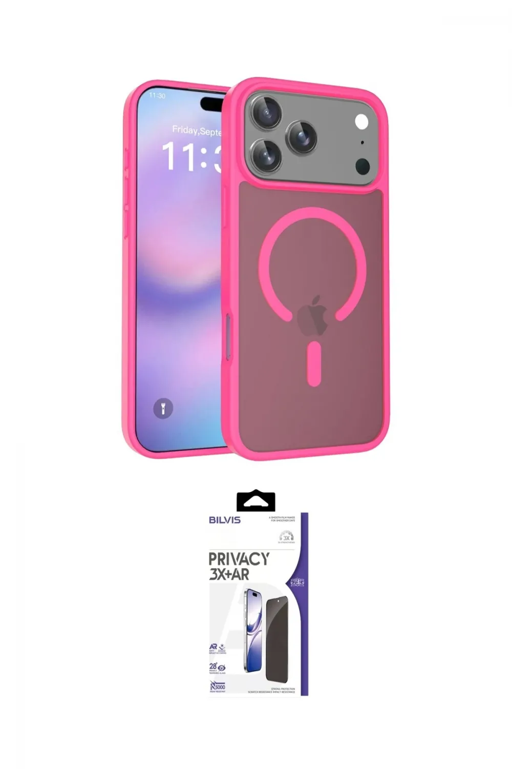 ieg™ iPhone 17 Pro Max Kılıf Siluet Minimal Prime - Siyah Bilvis 3X AR Hayalet Cam Ekran Koruyucu