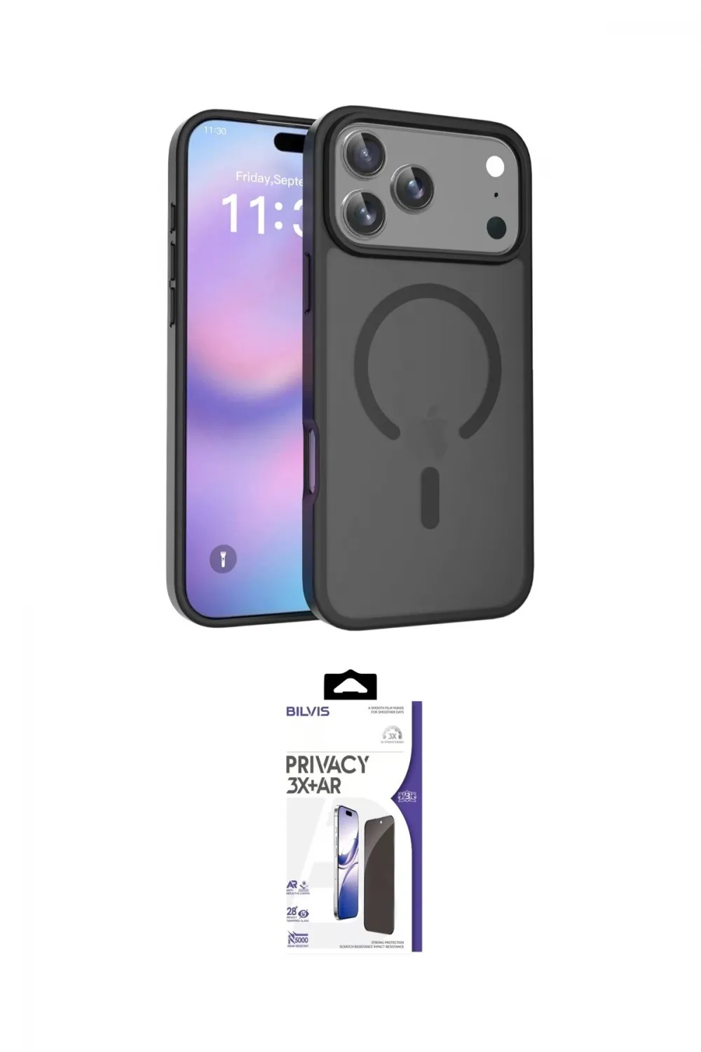 ieg™ iPhone 17 Pro Max Kılıf Siluet Minimal Prime - Siyah Bilvis 3X AR Hayalet Cam Ekran Koruyucu