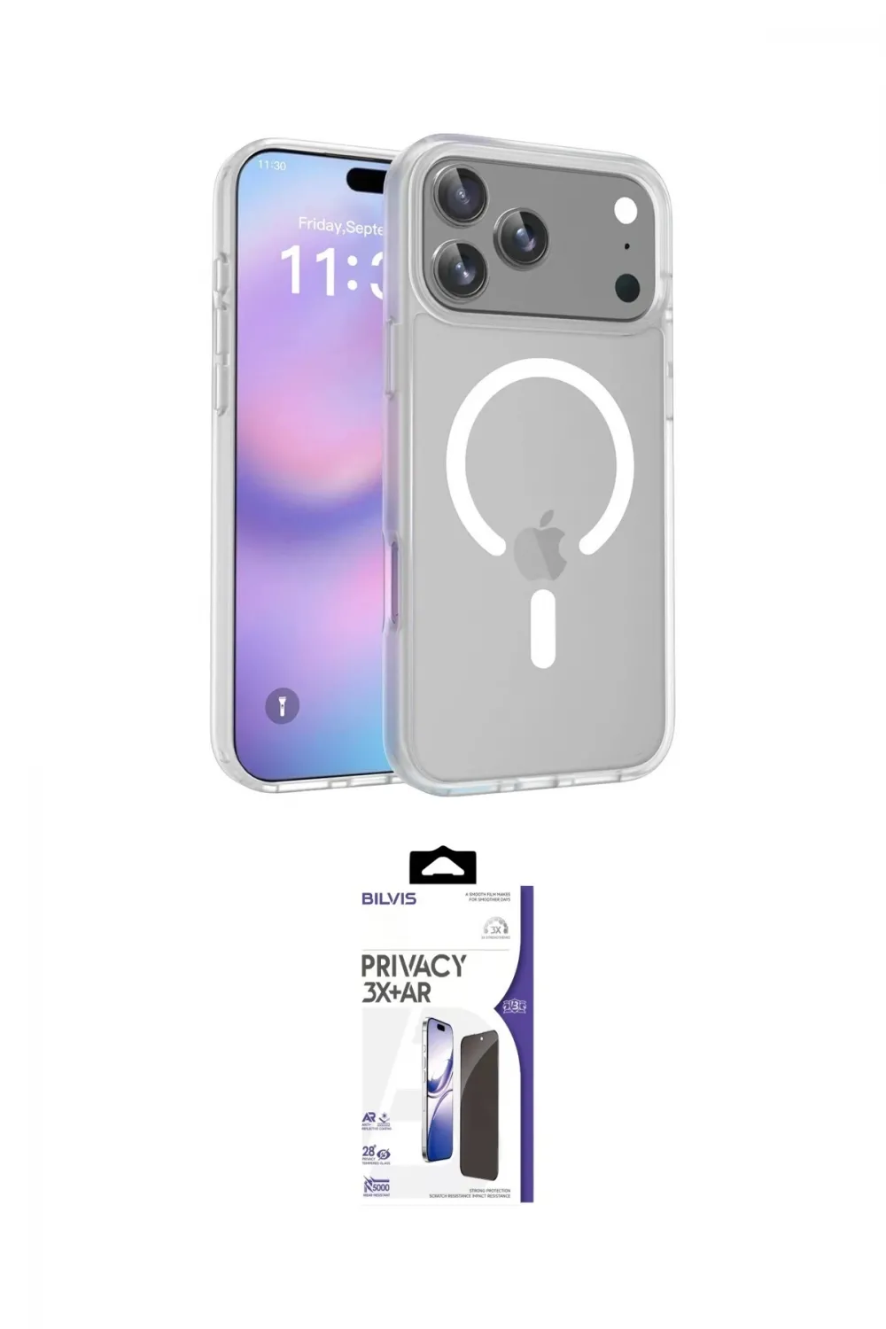 ieg™ iPhone 17 Pro Max Kılıf Siluet Minimal Prime - Siyah Bilvis 3X AR Hayalet Cam Ekran Koruyucu