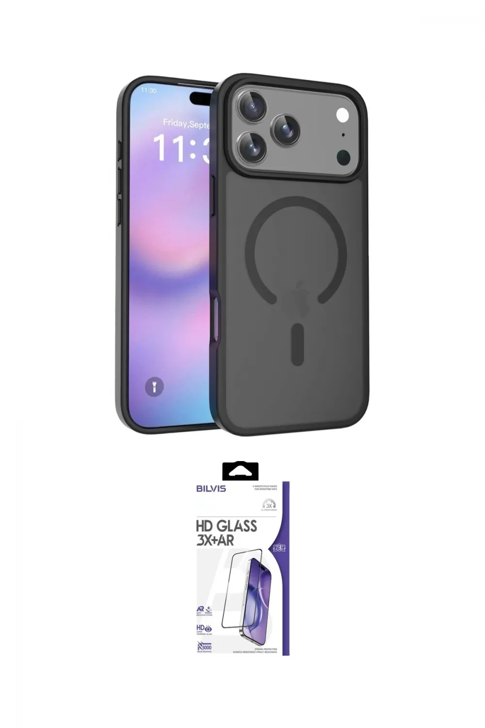 ieg™ iPhone 17 Pro Max Kılıf Siluet Minimal Prime - Siyah Bilvis 3X AR HD Cam Ekran Koruyucu