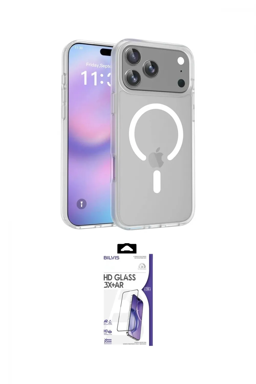 ieg™ iPhone 17 Pro Max Kılıf Siluet Minimal Prime - Siyah Bilvis 3X AR HD Cam Ekran Koruyucu