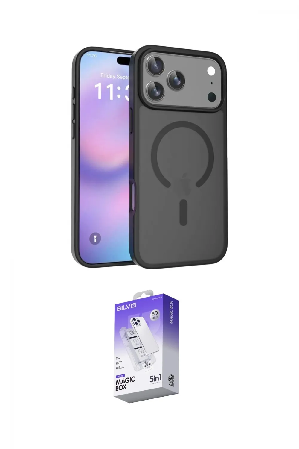 ieg™ iPhone 17 Pro Max Kılıf Siluet Minimal Prime - Siyah Bilvis 5in1 3D Magic Cam Ekran Koruyucu