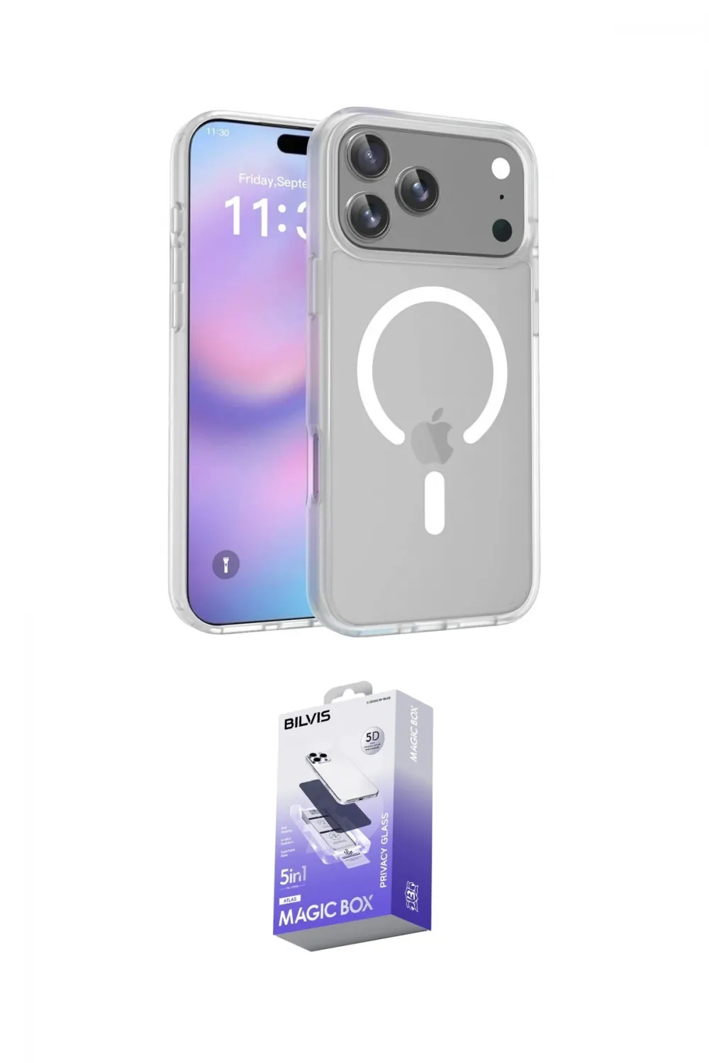 ieg™ iPhone 17 Pro Max Kılıf Siluet Minimal Prime - Siyah Bilvis 5in1 5D Magic Hayalet Cam Ekran Koruyucu