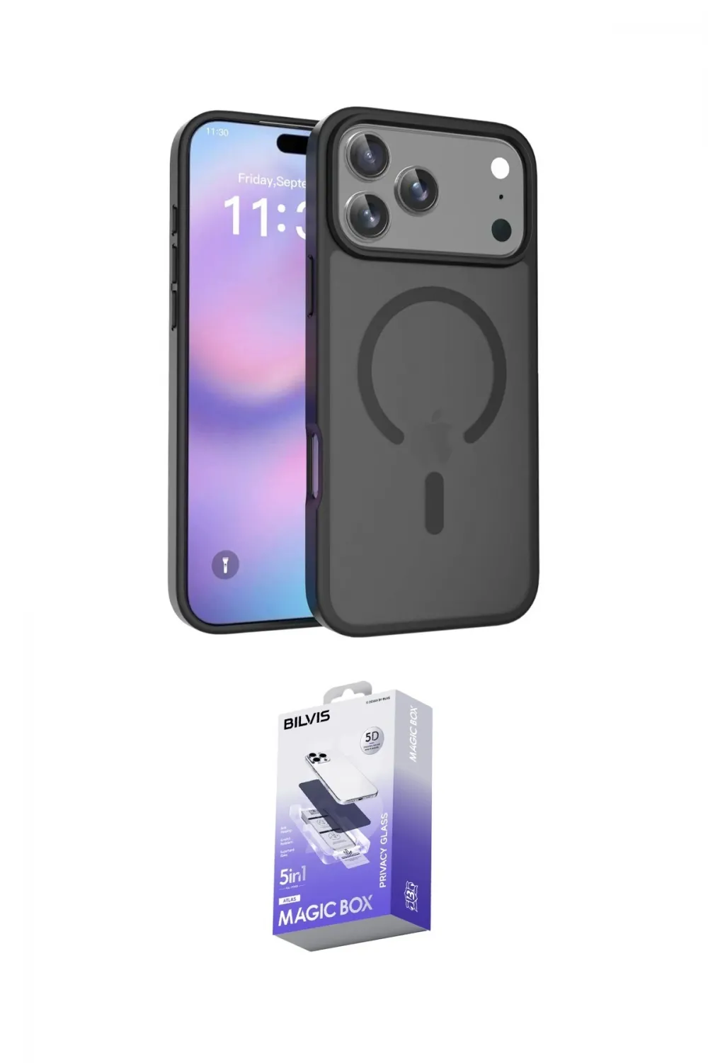 ieg™ iPhone 17 Pro Max Kılıf Siluet Minimal Prime - Siyah Bilvis 5in1 5D Magic Hayalet Cam Ekran Koruyucu