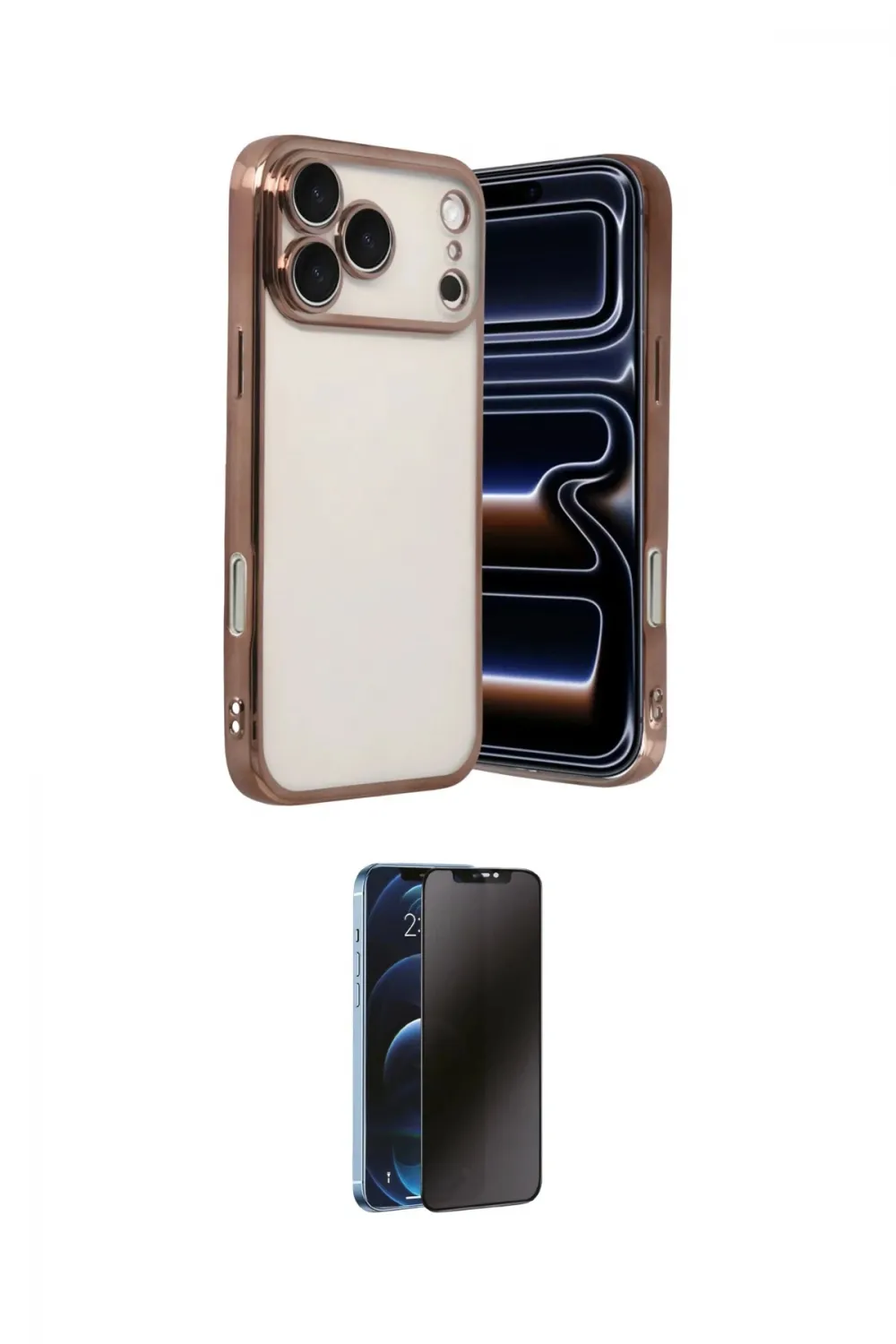 ieg™ iPhone 17 Pro Max Kılıf Vadi Minimal - Siyah 3D Antistatik Hayalet Cam Ekran Koruyucu