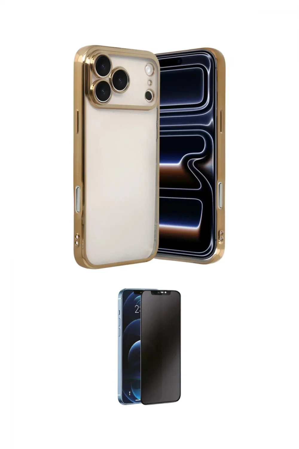 ieg™ iPhone 17 Pro Max Kılıf Vadi Minimal - Siyah 3D Antistatik Hayalet Cam Ekran Koruyucu