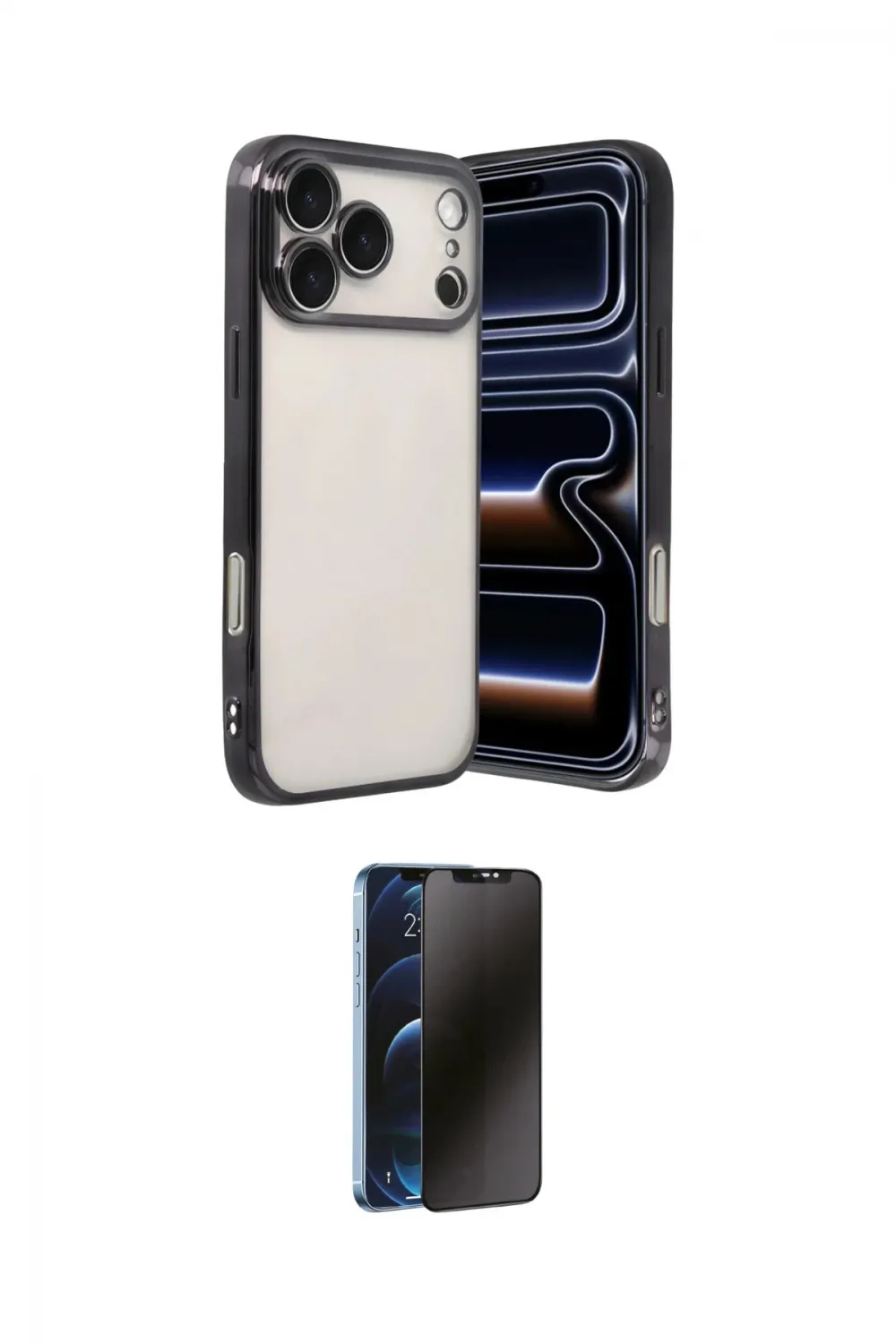 ieg™ iPhone 17 Pro Max Kılıf Vadi Minimal - Siyah 3D Antistatik Hayalet Cam Ekran Koruyucu