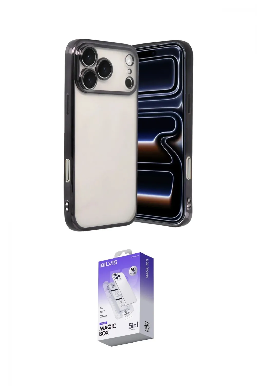 ieg™ iPhone 17 Pro Max Kılıf Vadi Minimal - Siyah Bilvis 5in1 3D Magic Cam Ekran Koruyucu