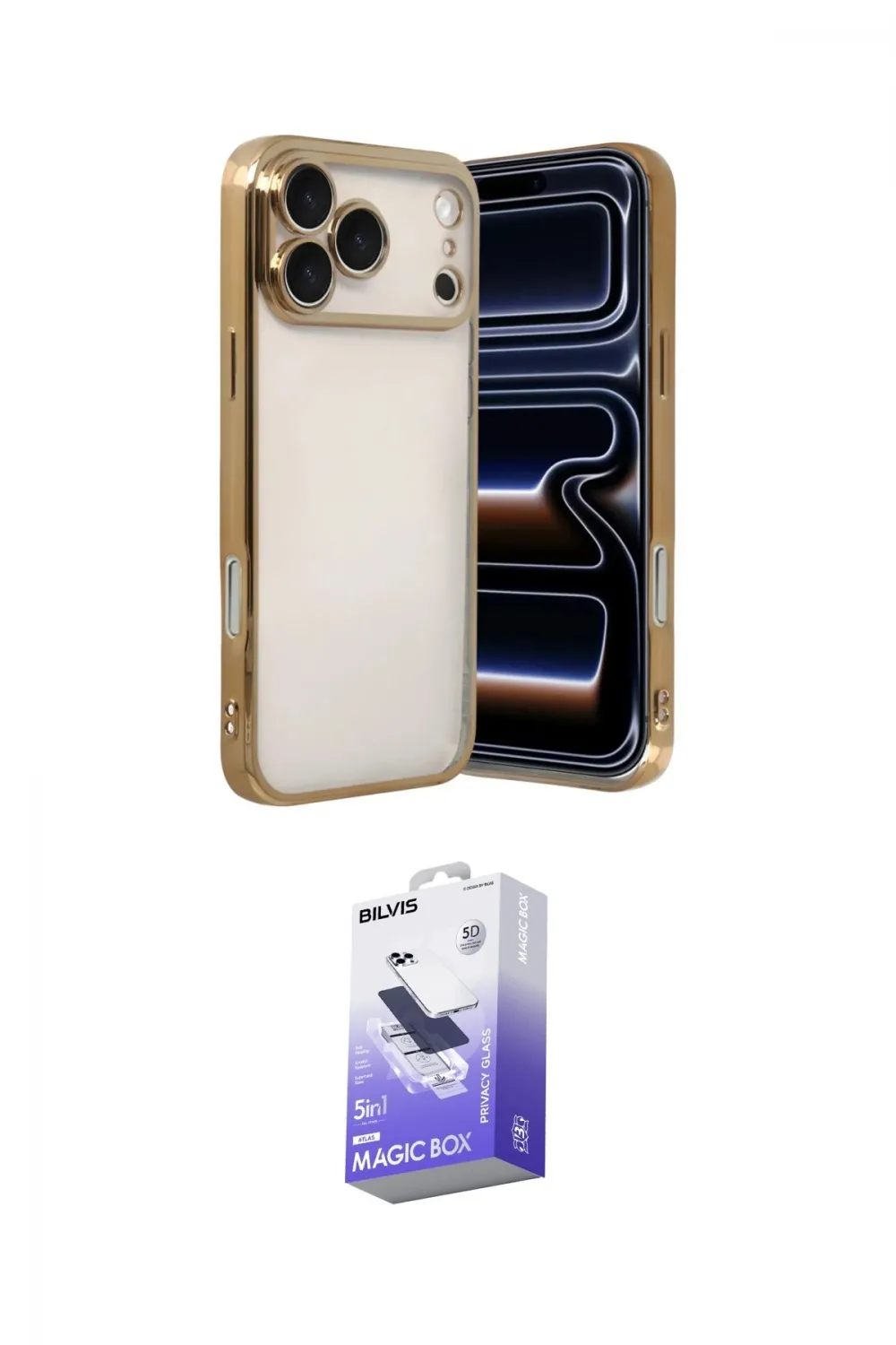 ieg™ iPhone 17 Pro Max Kılıf Vadi Minimal - Siyah Bilvis 5in1 5D Magic Hayalet Cam Ekran Koruyucu