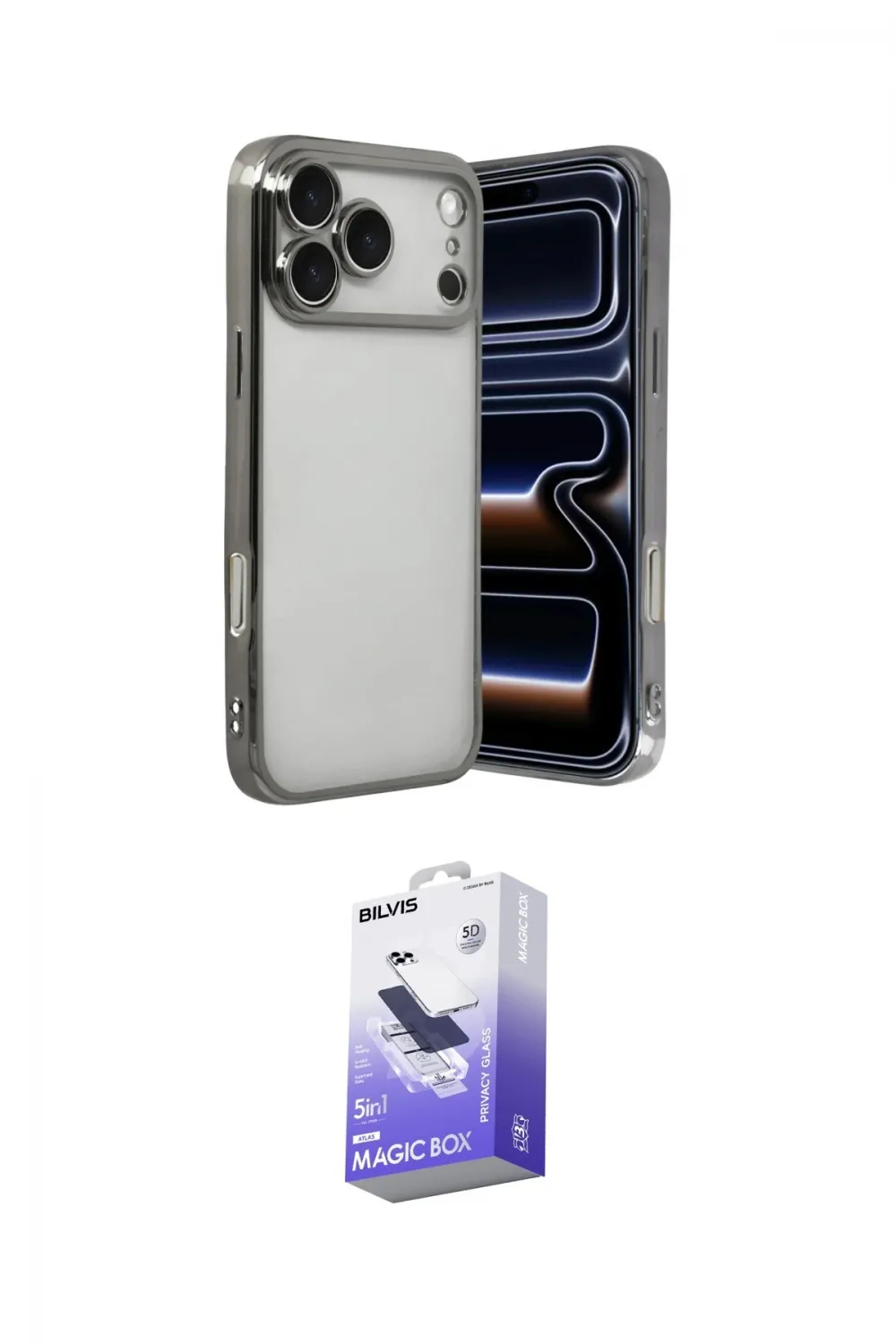 ieg™ iPhone 17 Pro Max Kılıf Vadi Minimal - Siyah Bilvis 5in1 5D Magic Hayalet Cam Ekran Koruyucu