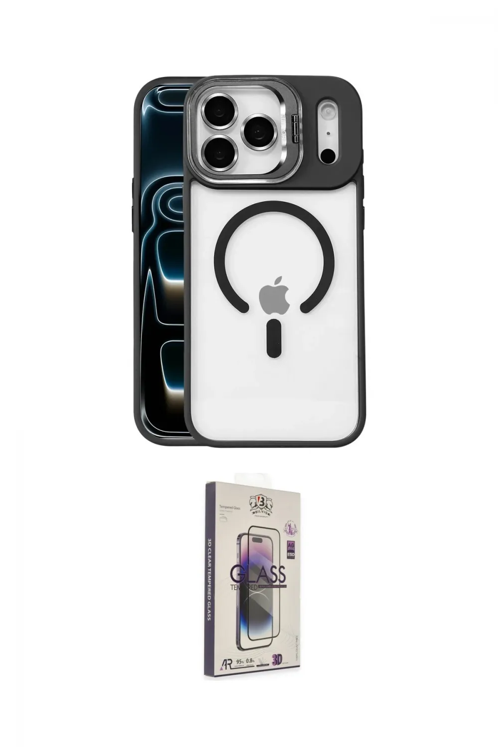 ieg™ iPhone 17 Pro Max Kılıf Yadigar Asil Koleksiyonu - Siyah Bilvis 3D Cam Ekran Koruyucu