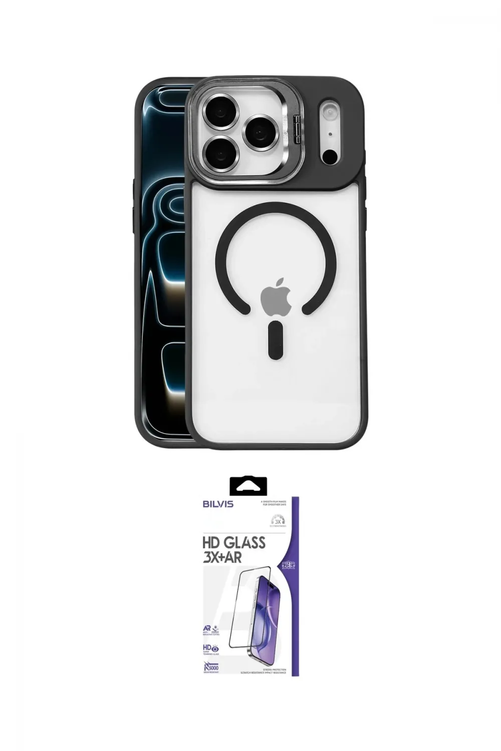 ieg™ iPhone 17 Pro Max Kılıf Yadigar Asil Koleksiyonu - Siyah Bilvis 3X AR HD Cam Ekran Koruyucu