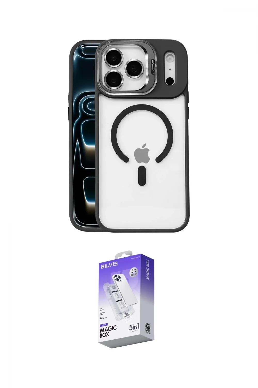 ieg™ iPhone 17 Pro Max Kılıf Yadigar Asil Koleksiyonu - Siyah Bilvis 5in1 3D Magic Cam Ekran Koruyucu