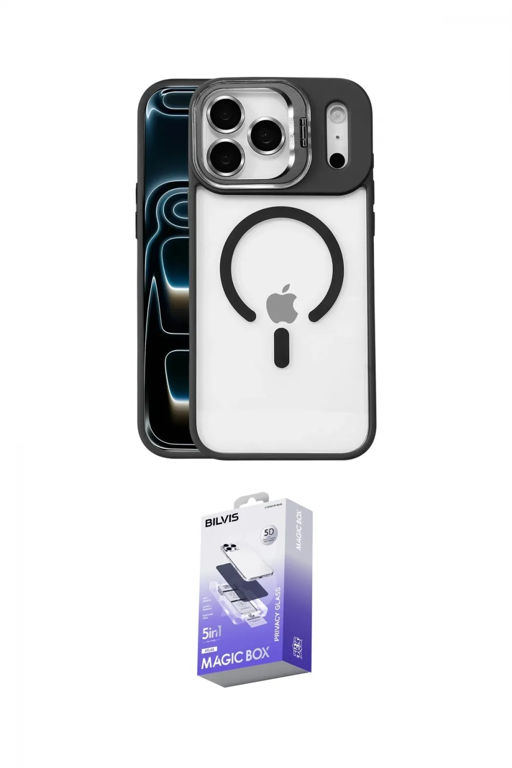 ieg™ iPhone 17 Pro Max Kılıf Yadigar Asil Koleksiyonu - Siyah Bilvis 5in1 5D Magic Hayalet Cam Ekran Koruyucu
