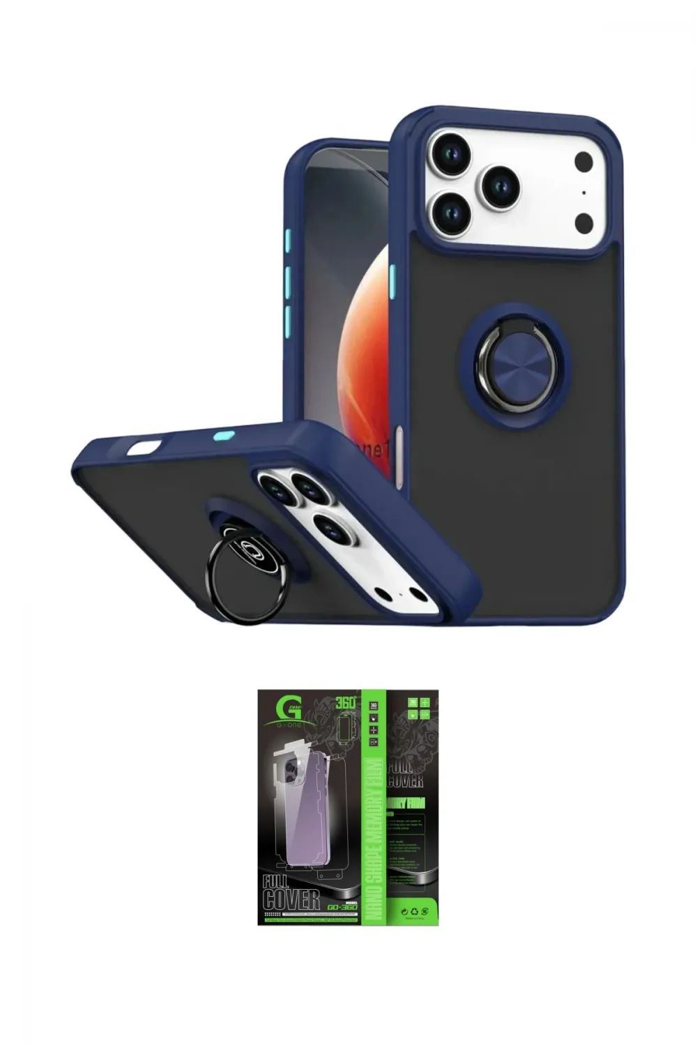 ieg™ iPhone 17 Pro Max Kılıf Yörünge Çizgi - Siyah 360 Mat Full Body Arka Koruyucu