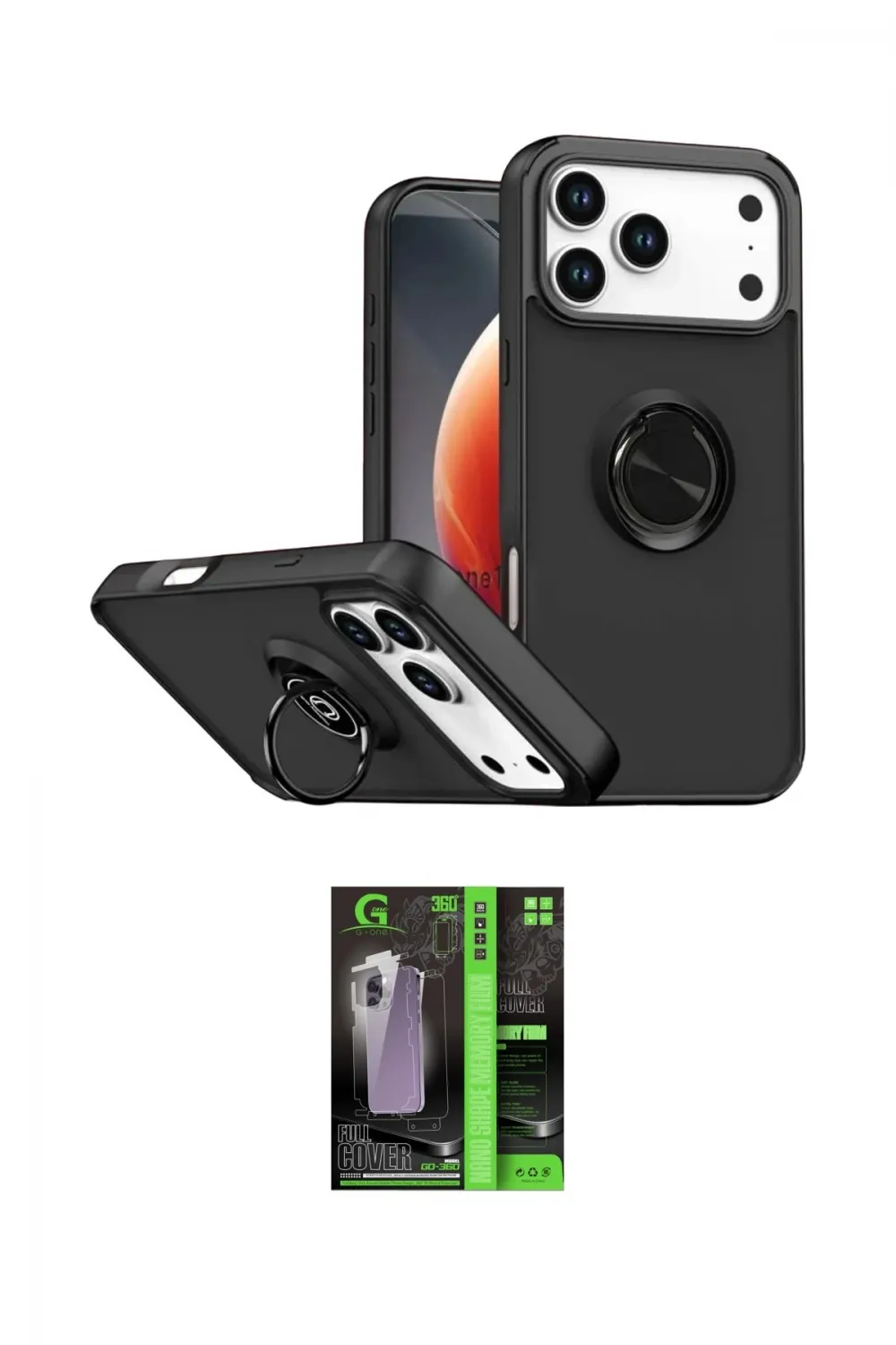ieg™ iPhone 17 Pro Max Kılıf Yörünge Çizgi - Siyah 360 Mat Full Body Arka Koruyucu