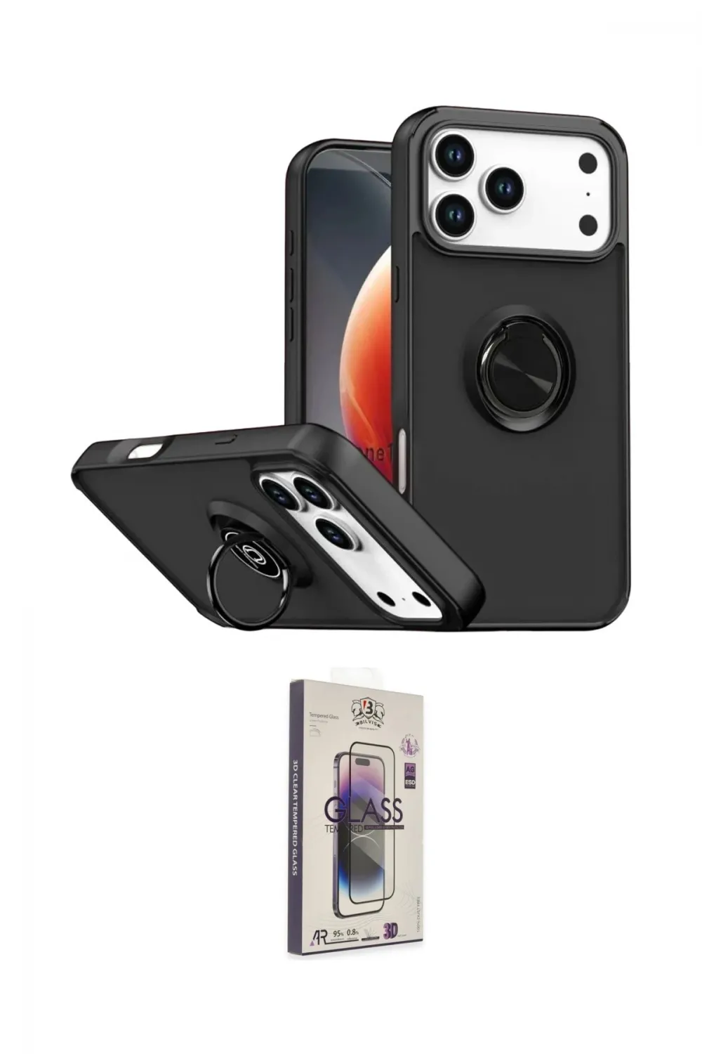 ieg™ iPhone 17 Pro Max Kılıf Yörünge Çizgi - Siyah Bilvis 3D Cam Ekran Koruyucu